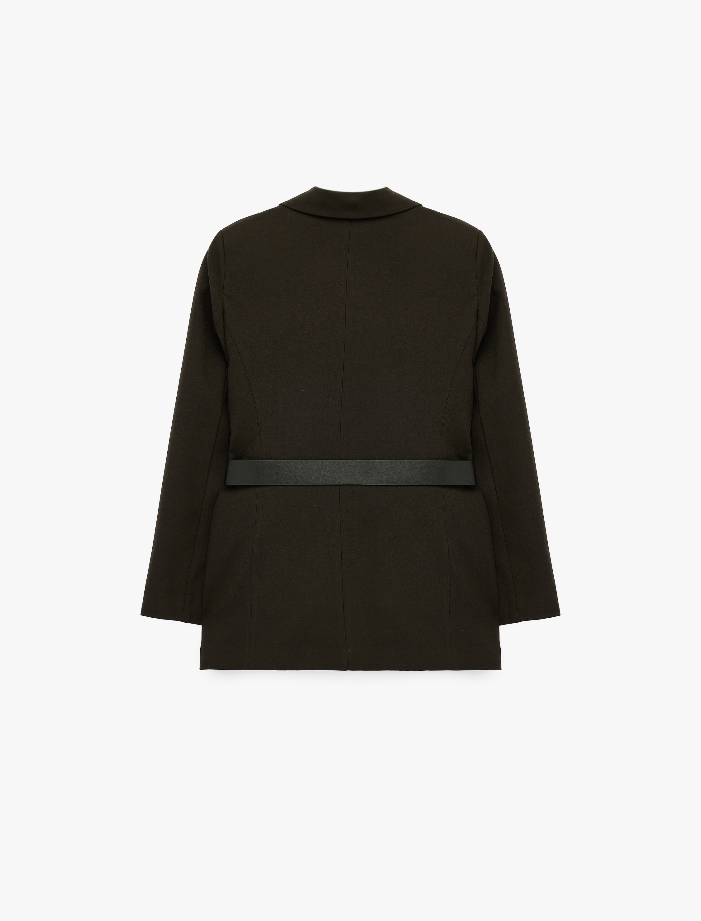   Düğmeli Cepli Geniş Yaka Kemer Detaylı Blazer Ceket