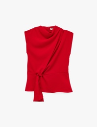 Dik Yaka Kolsuz Büzgülü Krep Bluz