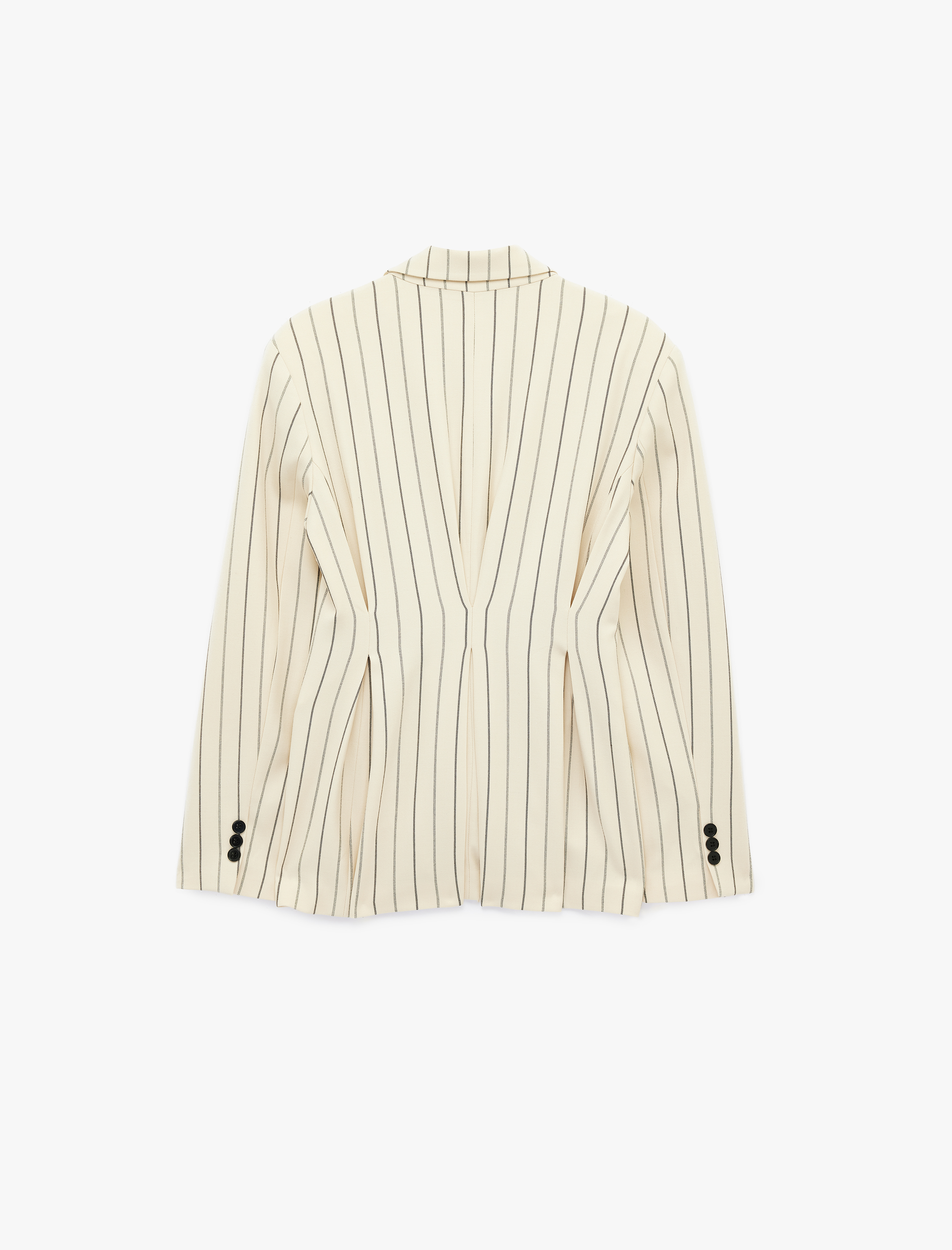   Uzun Kollu Cep Detaylı Düğmeli Çizgili Kruvaze Yaka Blazer Ceket