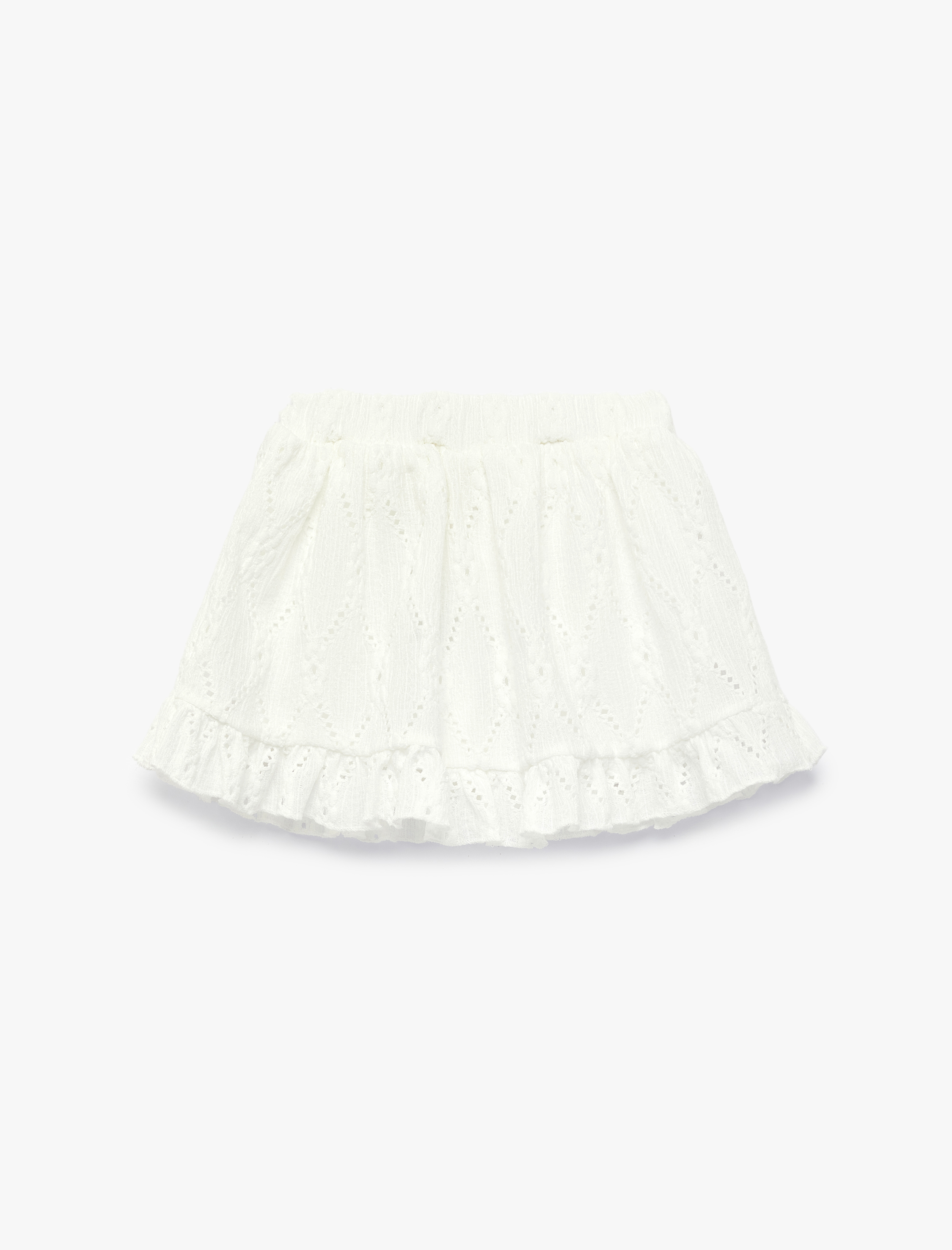  Kız Bebek Beli Lastikli Fırfır Detaylı A Kesim Brodeli Etek