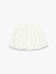 Beli Lastikli Fırfır Detaylı A Kesim Brodeli Etek