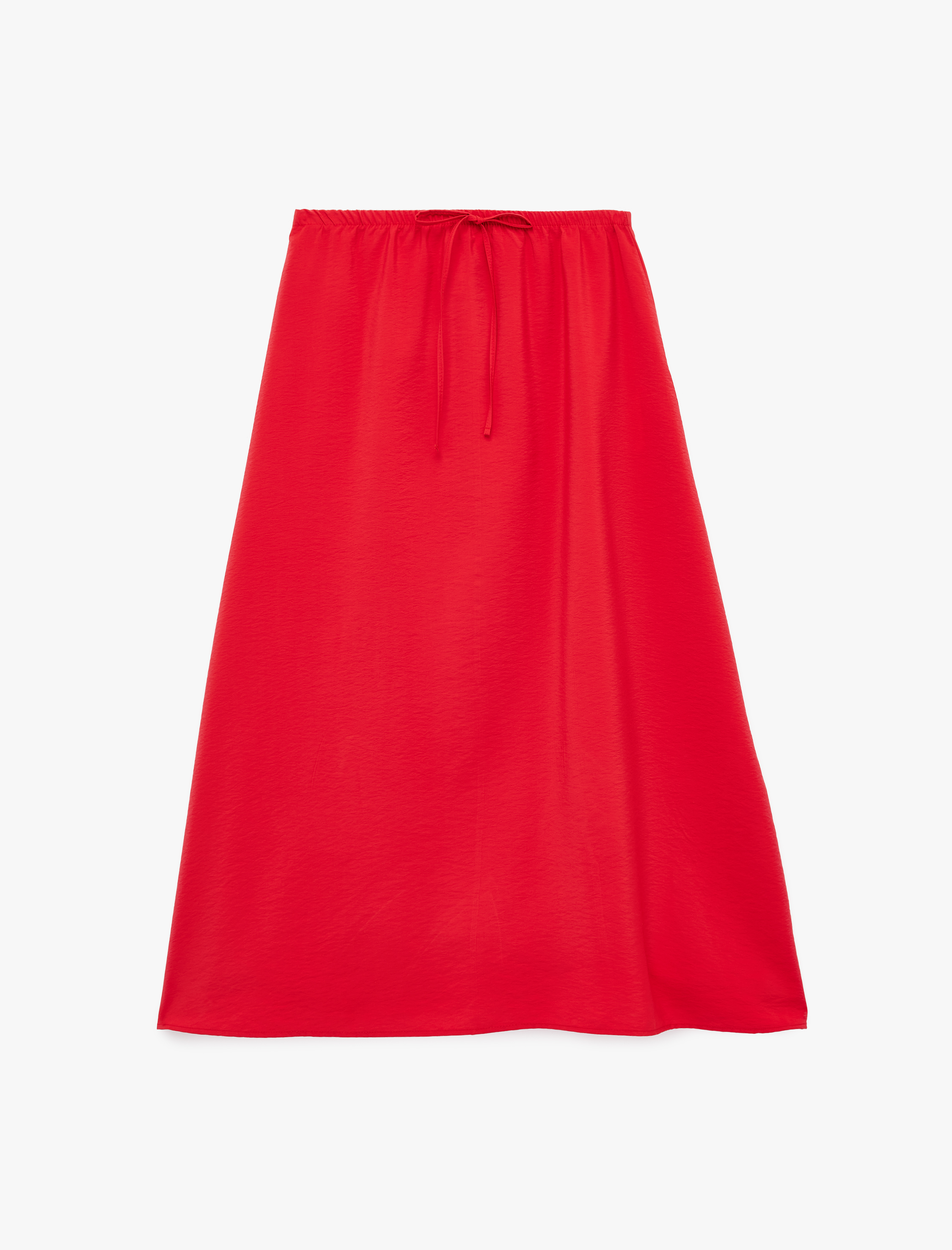   Viskon Kumaş Beli Bağlama Detaylı Midi Kloş Etek