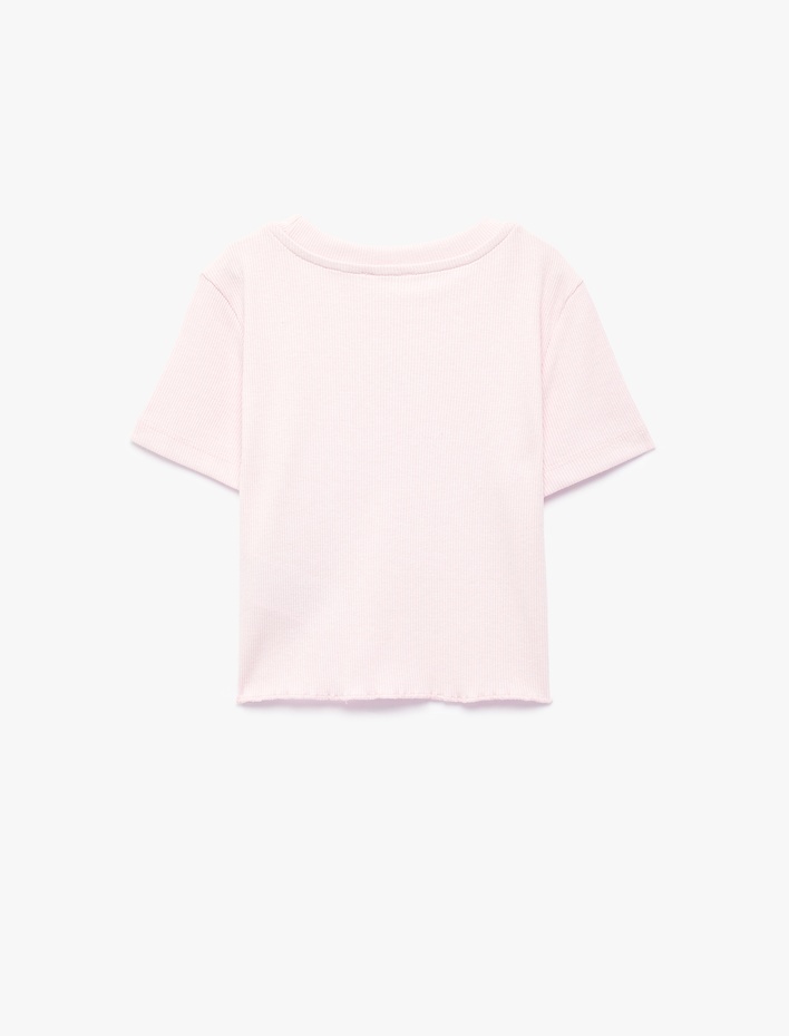 Kız Çocuk Pamuklu Kısa Kollu Kalp Pencere Detaylı Crop Tişört