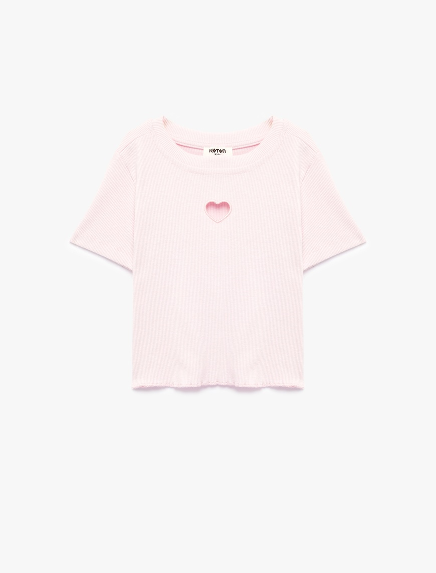 Koton Pamuklu Kısa Kollu Kalp Pencere Detaylı Crop T-Shirt