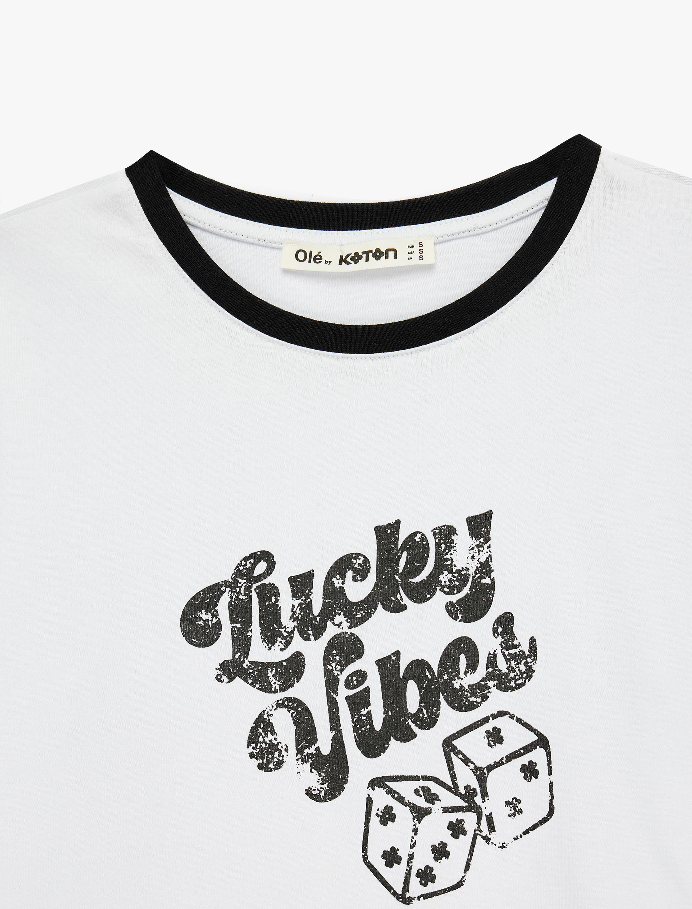   Pamuklu Biyeli Kısa Kollu Bisiklet Yaka Zar Baskılı Tişört