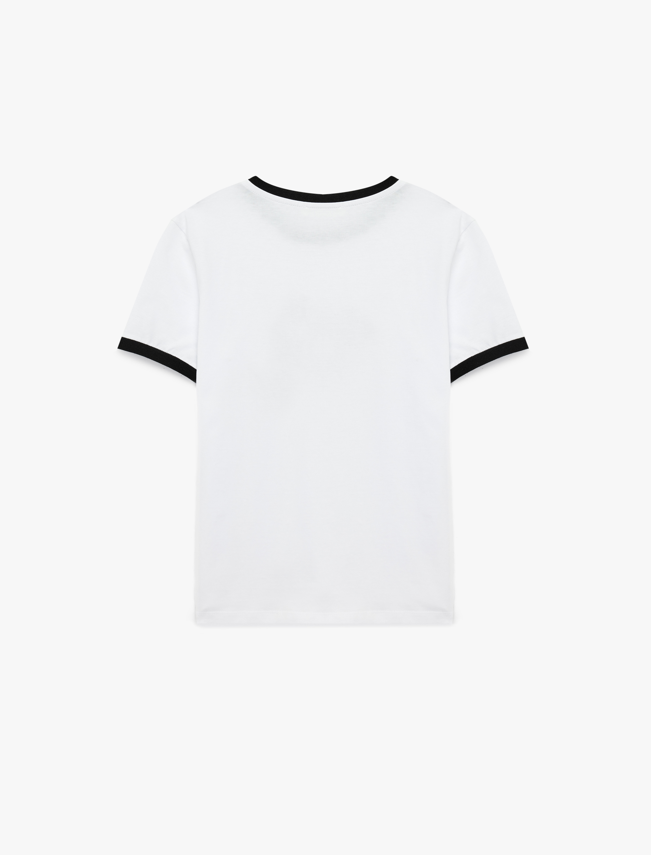   Pamuklu Biyeli Kısa Kollu Bisiklet Yaka Zar Baskılı Tişört