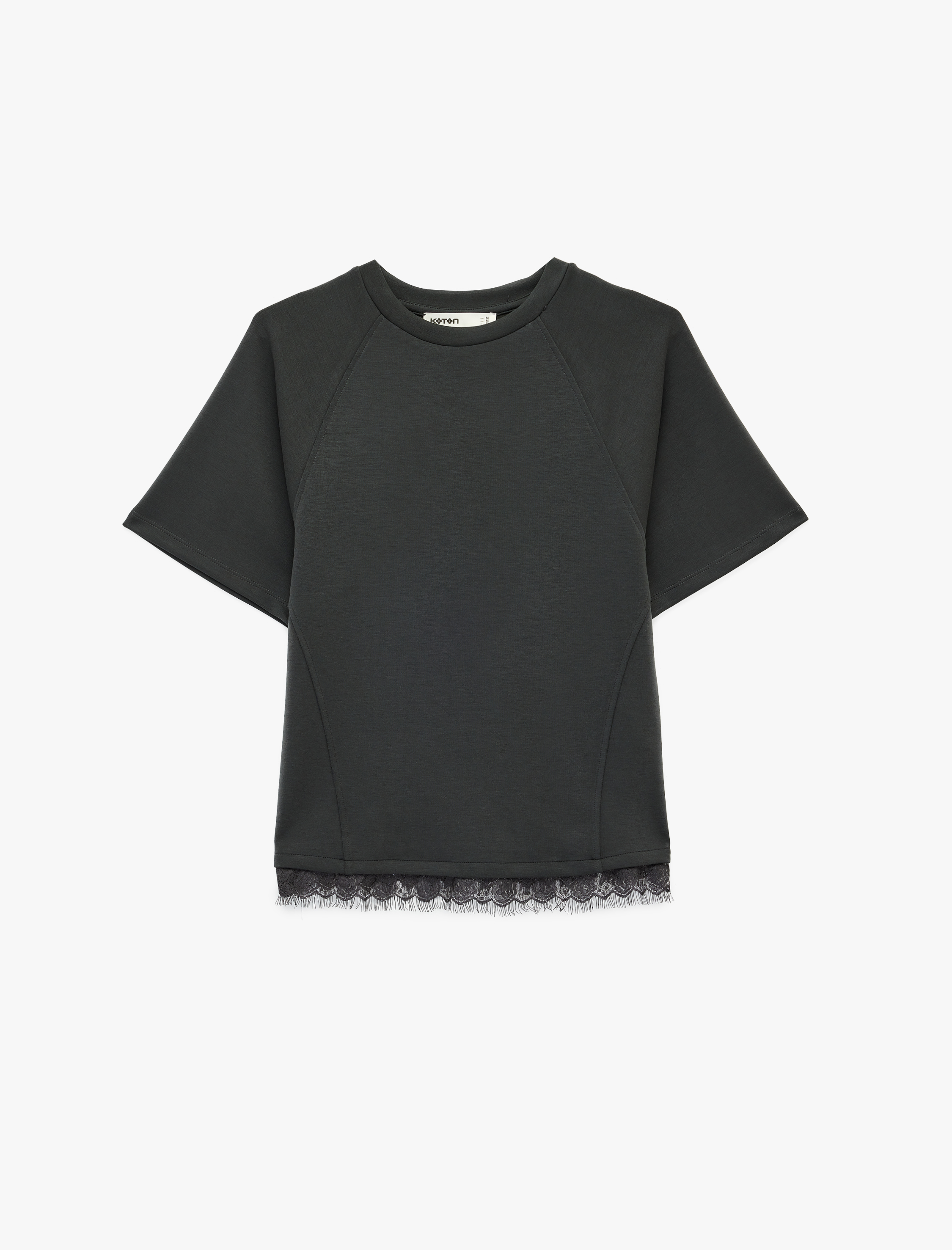   Modal Kumaş Slim Fit Kısa Kollu Bisiklet Yaka Dantel Detaylı Tişört