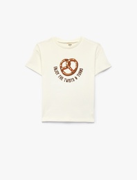 Nakışlı Kısa Kollu Bisiklet Yaka Oversize Pamuklu Tişört