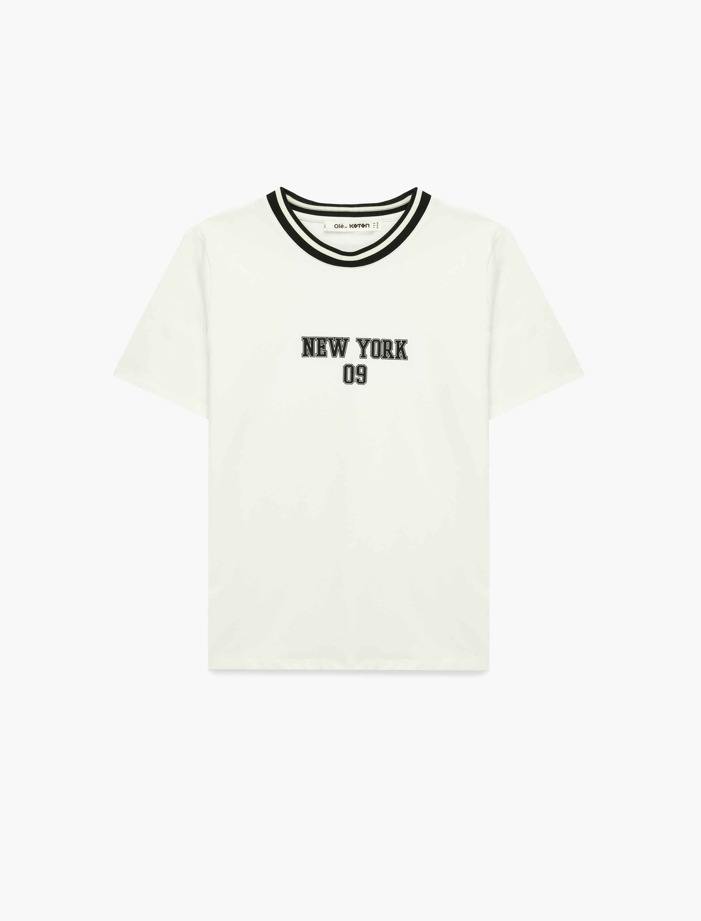   Rahat Kalıp Biyeli Kısa Kollu Bisiklet Yaka Pamuklu Kolej Baskılı Tişört