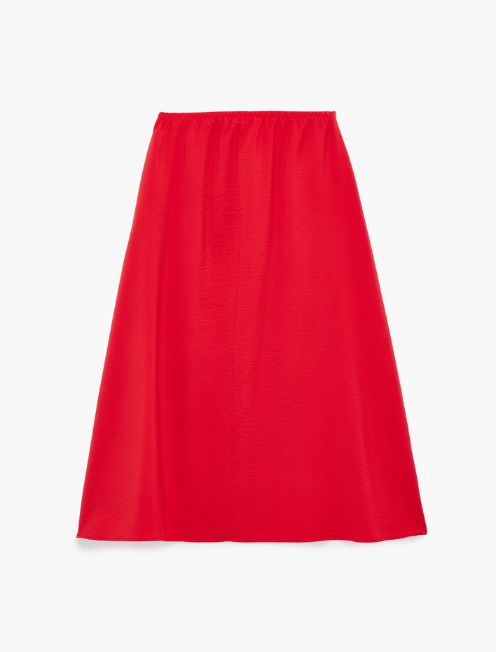  Viskon Kumaş Beli Bağlama Detaylı Midi Kloş Etek