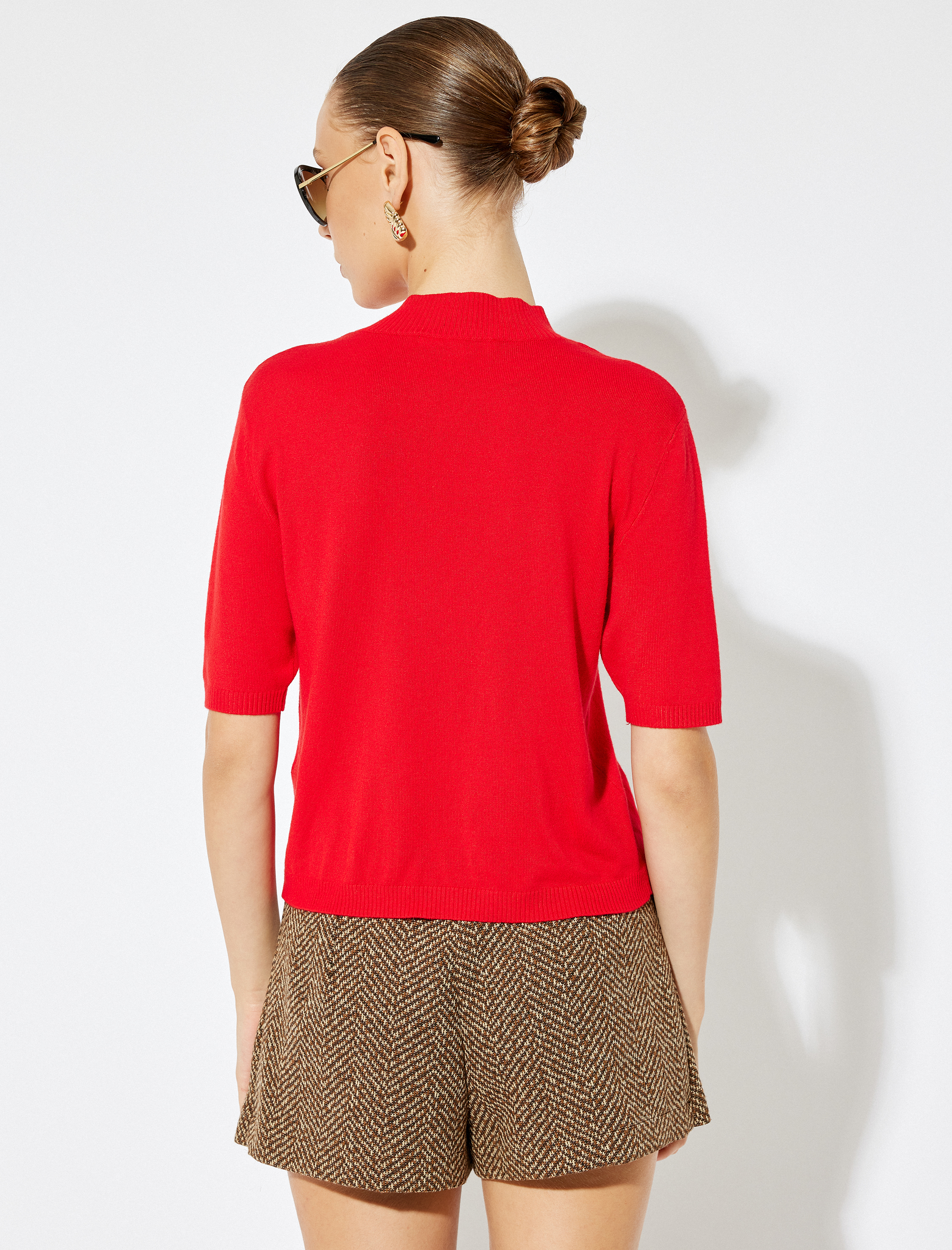   Kısa Kollu Basic Dik Yaka Triko Kazak