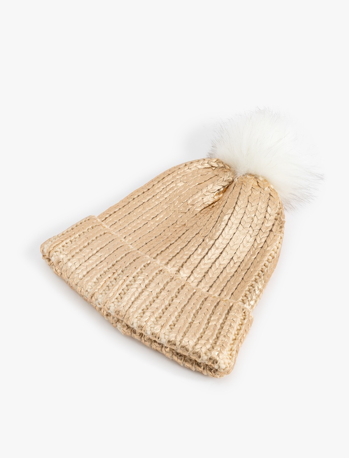 Kadın Metalik Bere Ponponlu Katlama Detaylı