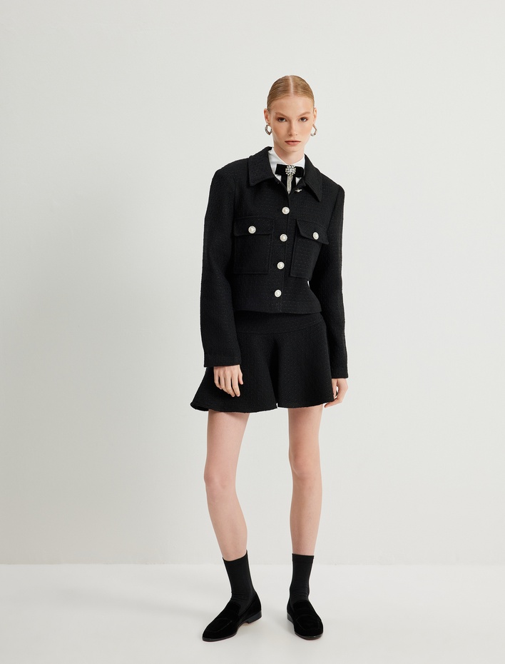  Tüvit Ceket Gömlek Yaka Kapaklı Cep Detaylı İnci Düğmeli