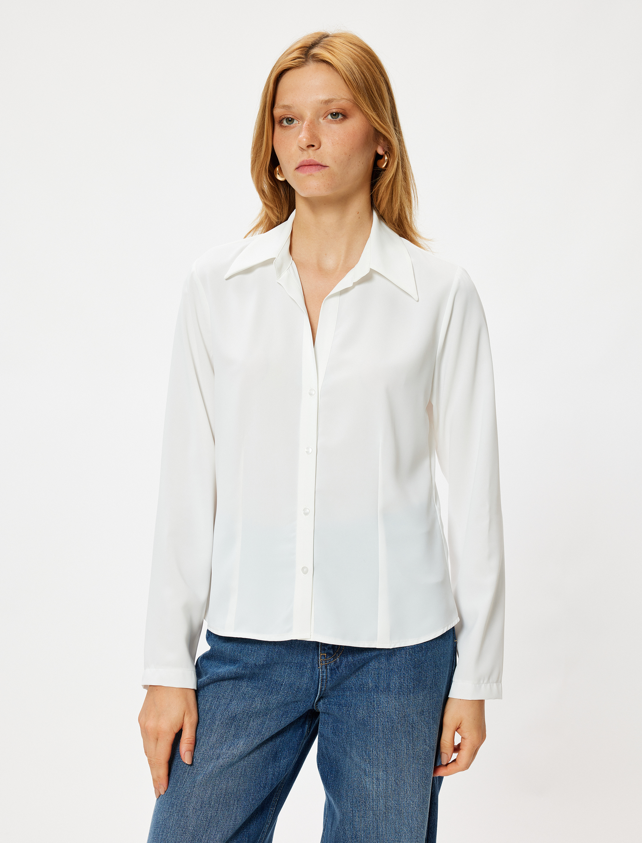   Slim Fit Klasik Yaka Uzun Kollu Saten Gömlek