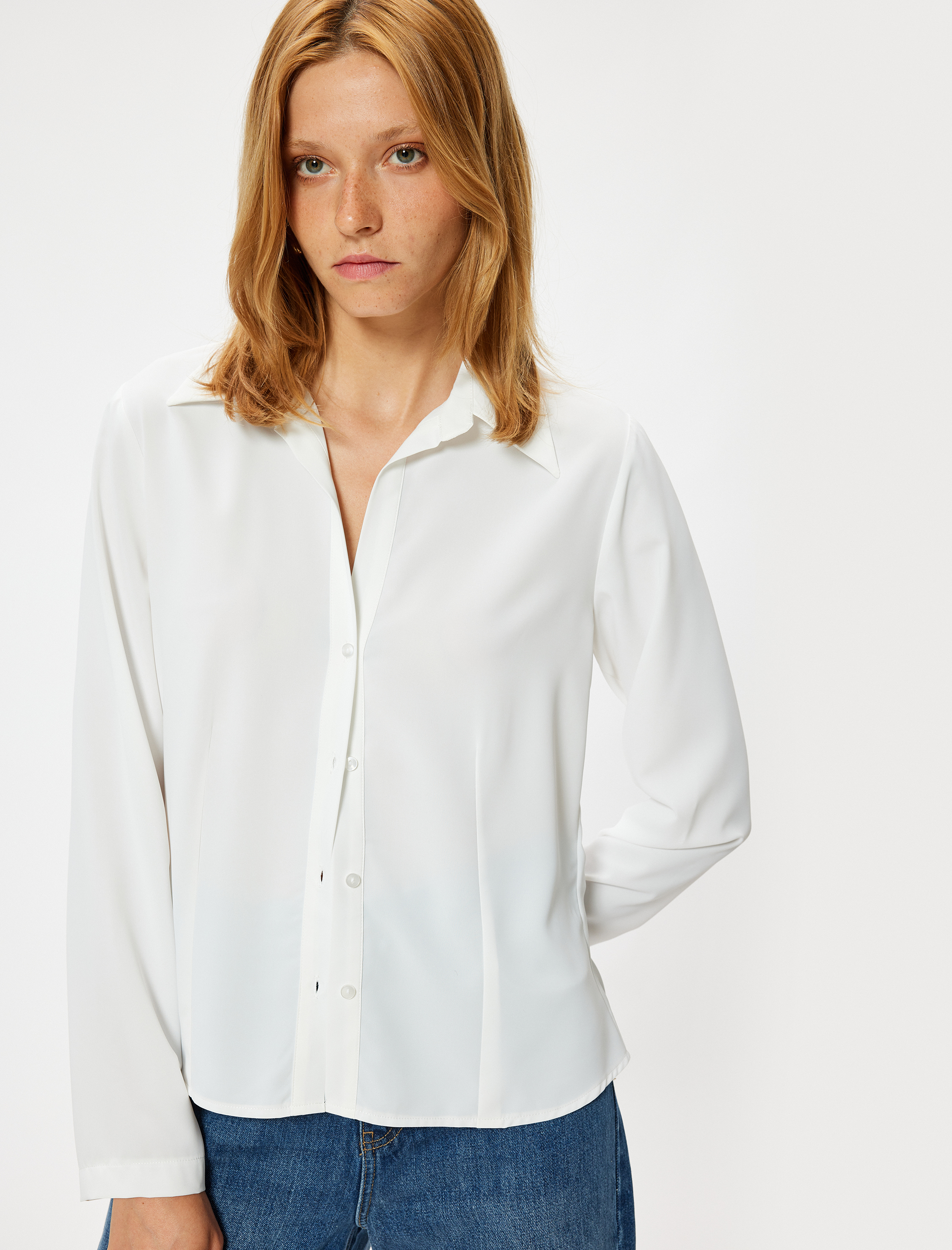   Slim Fit Klasik Yaka Uzun Kollu Saten Gömlek