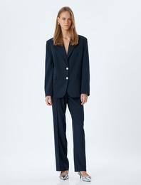 Cepli Standart Bel Düz Bol Paça Kumaş Pantolon