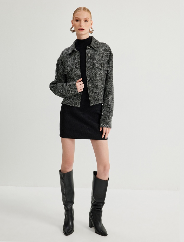  Tüvit Ceket Kapaklı Cep Detaylı Düğmeli Gömlek Yaka