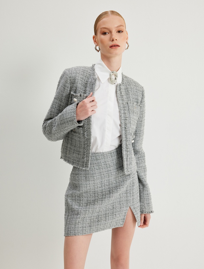  Mini Tüvit Etek Yırtmaç Detaylı Standart Bel