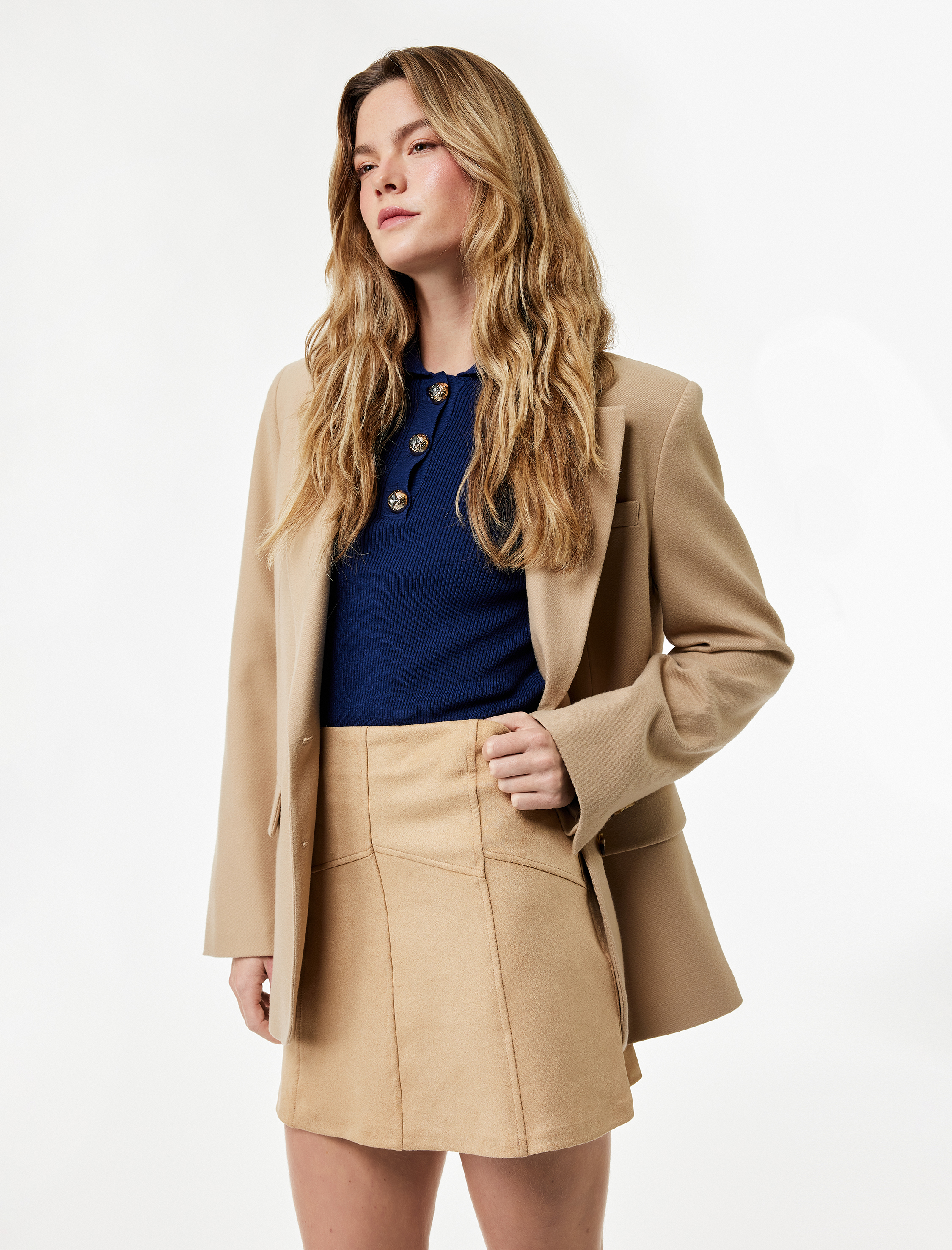   A Kesim Standart Bel Suni Süet Mini Etek