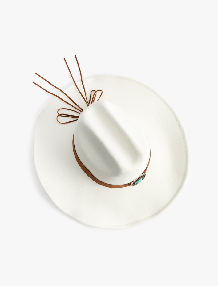 Kadın Kaşe Fötr Şapka Taşlı Aksesuar Detaylı - Koton X Zeynep Bastık