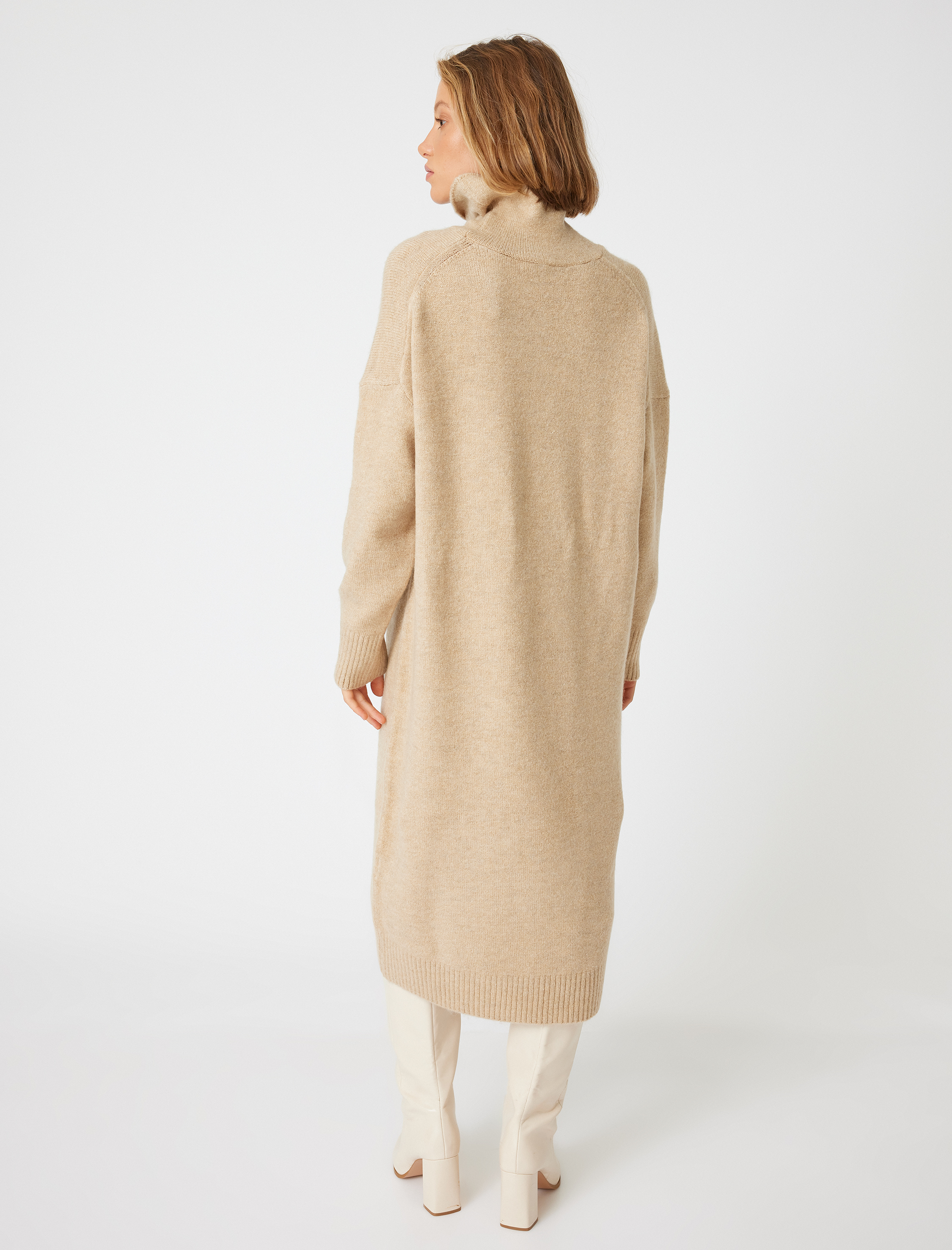   Uzun Kollu Rahat Kalıp Midi Boy Balıkçı Yaka Triko Elbise