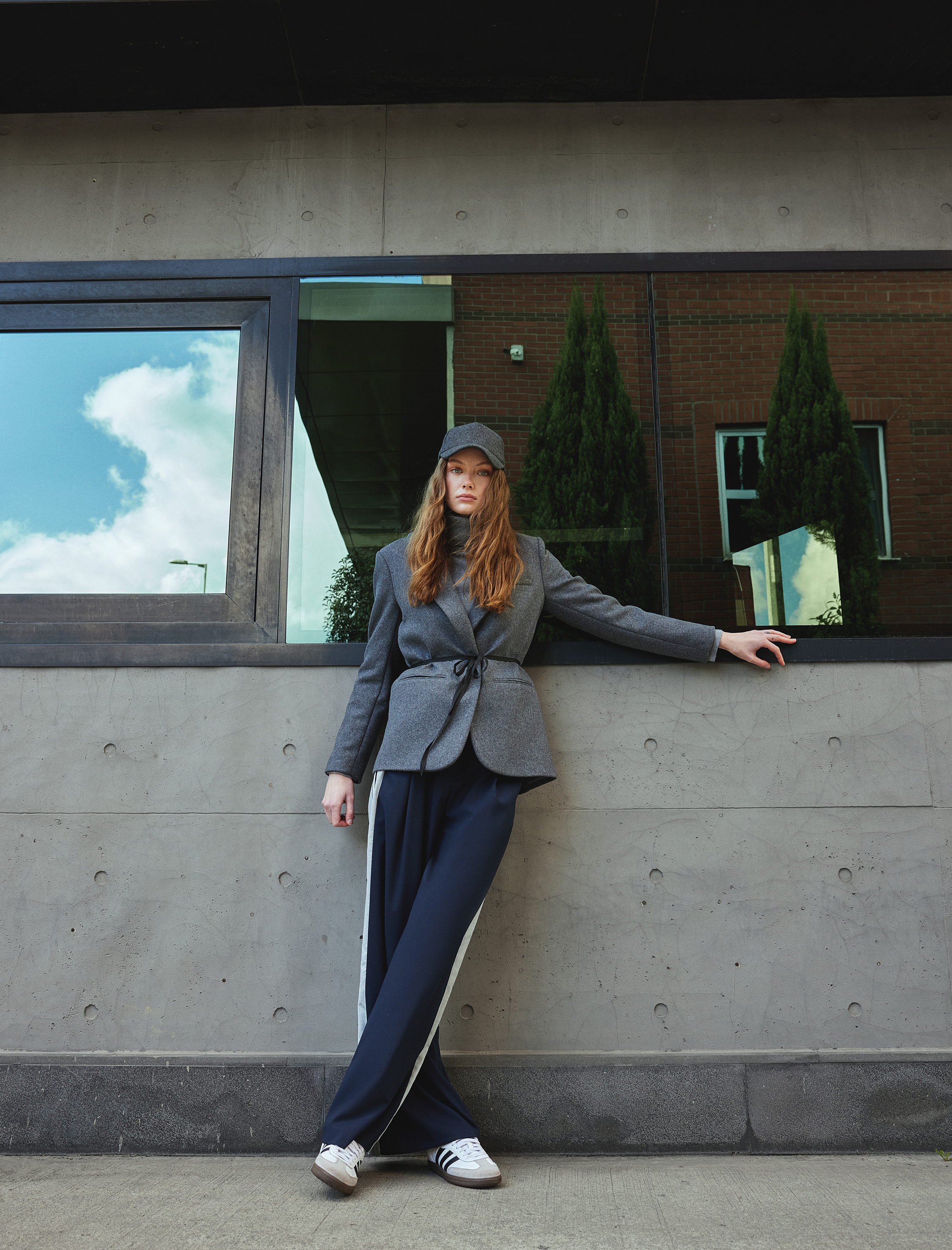   Kaşe Blazer Ceket Bağlama Detaylı Cepli