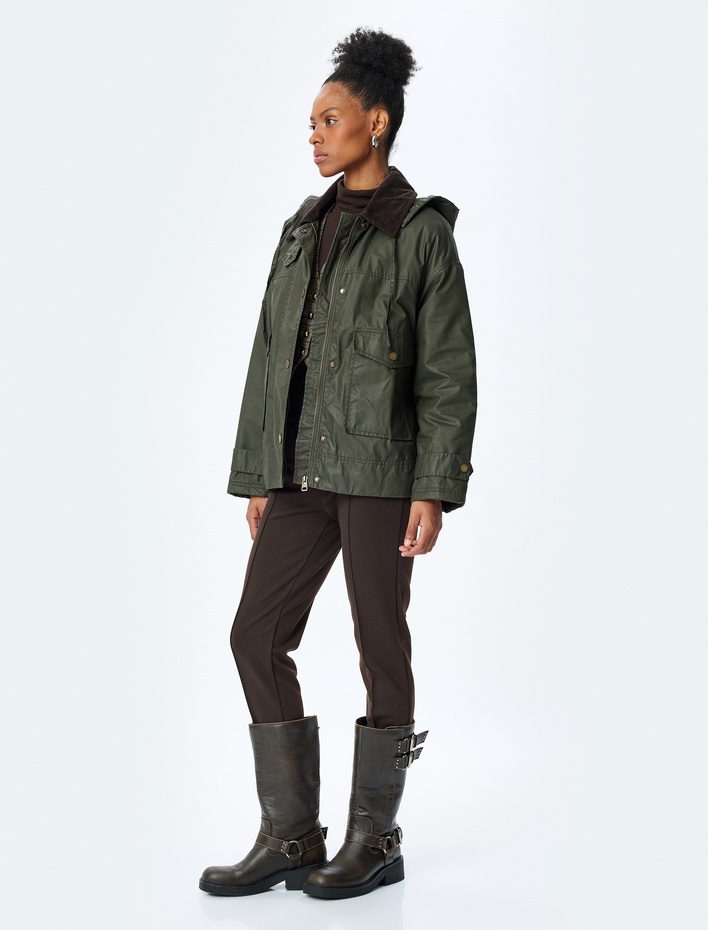  Mumlu Gabardin Oversize Mont Kapüşonlu Cepli Fermuarlı