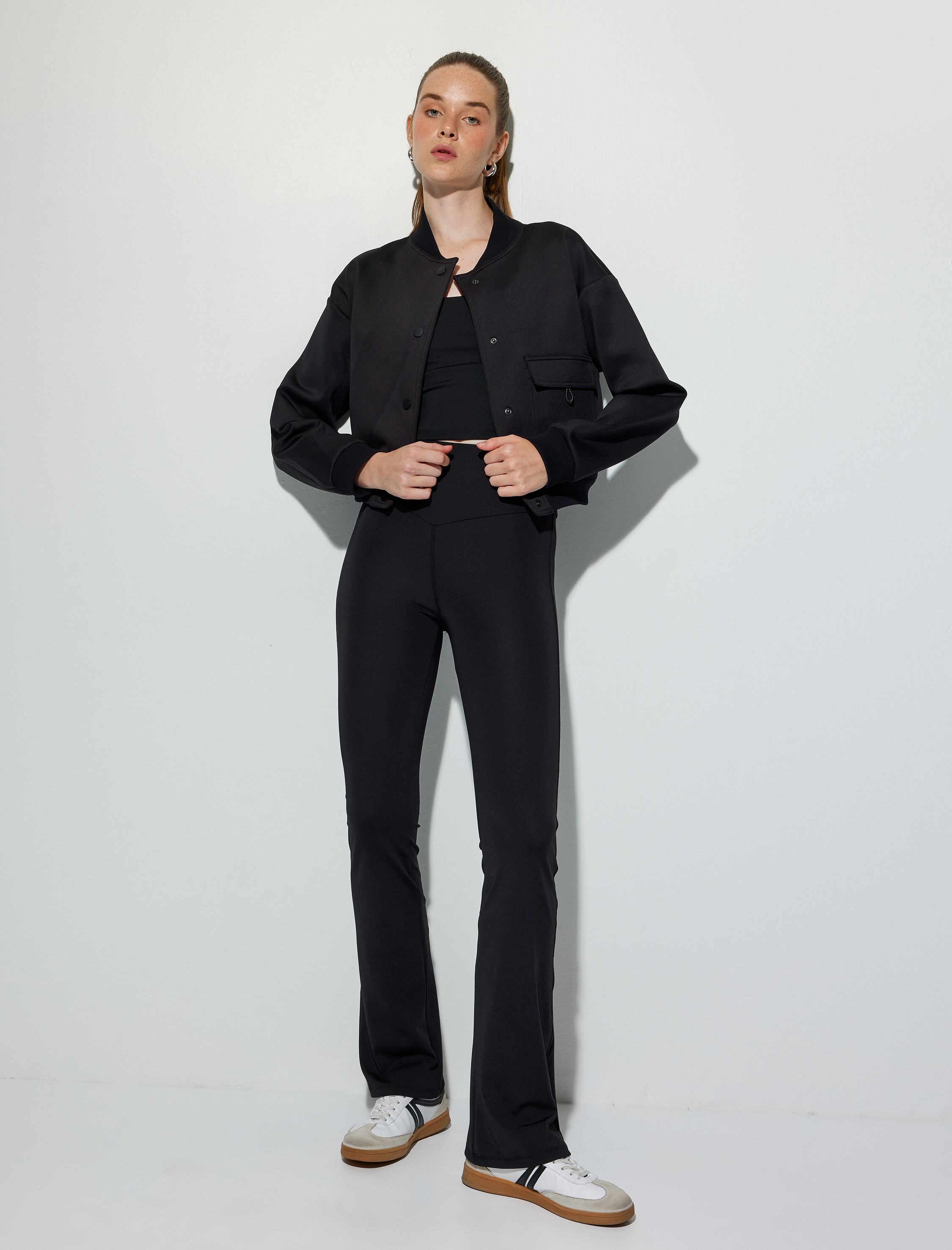   İspanyol Paça Tayt Pantolon Spor Yüksek Bel İnterlok