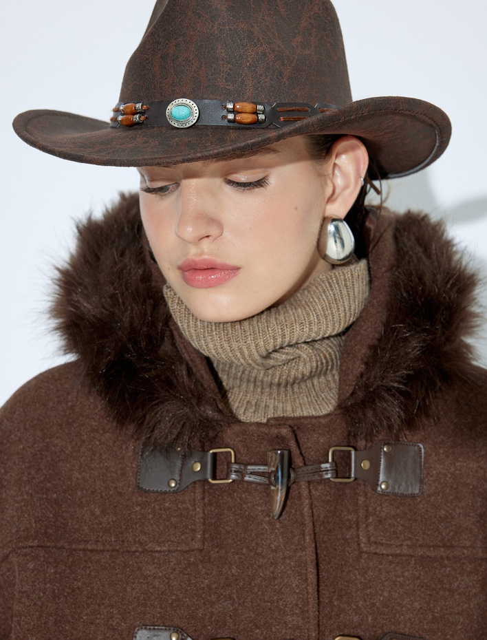 Kadın Fötr Şapka Boncuklu Bant Detaylı - Koton X Zeynep Bastık