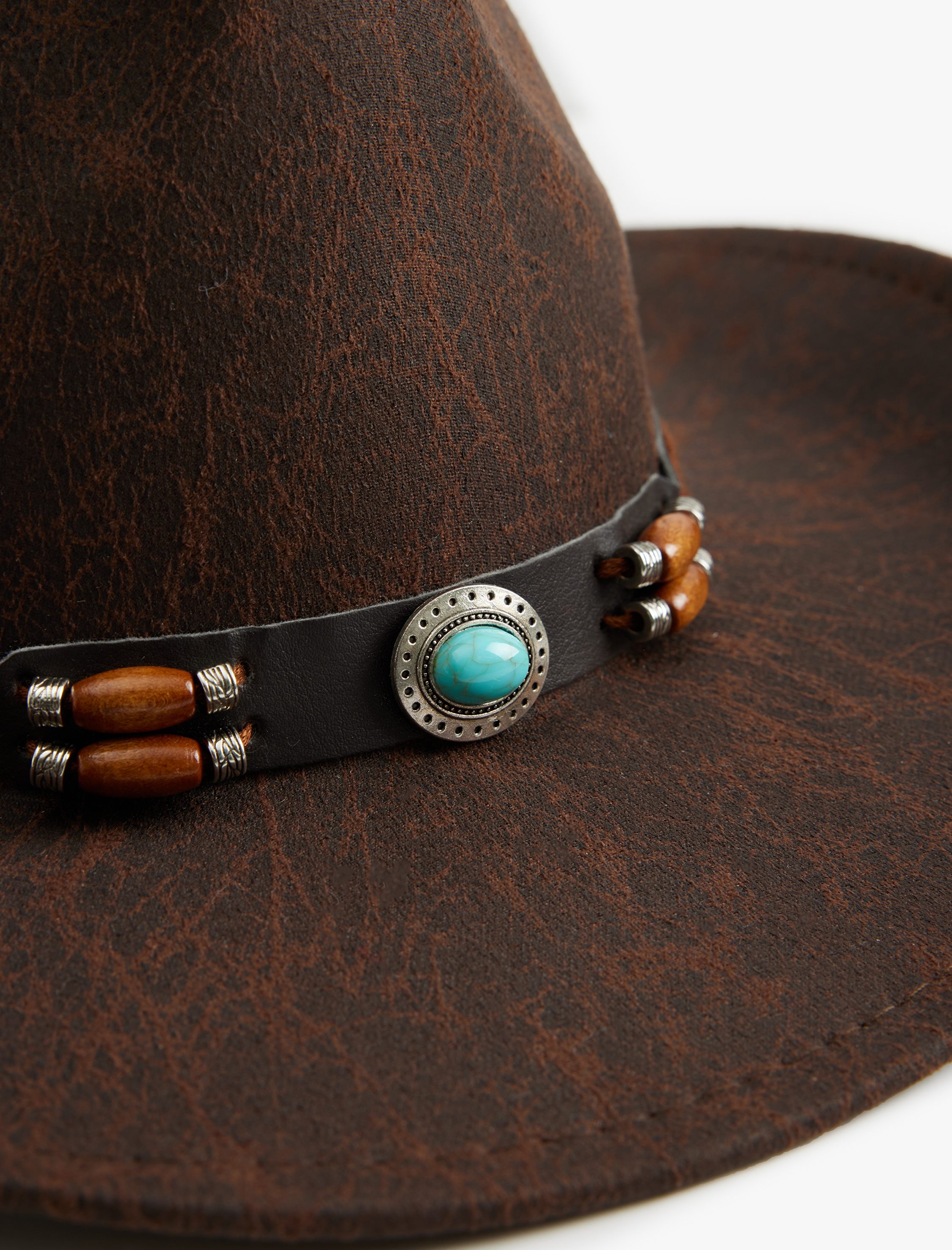  Kadın Fötr Şapka Boncuklu Bant Detaylı