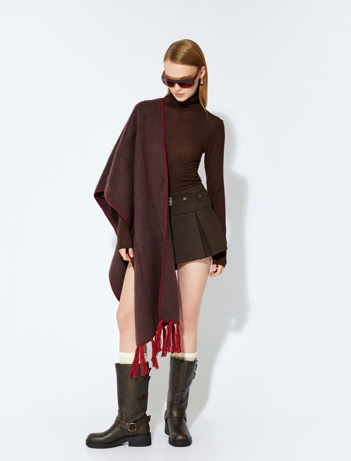 Kadın Basic Atkı Püskül Detaylı Yumuşak Dokulu