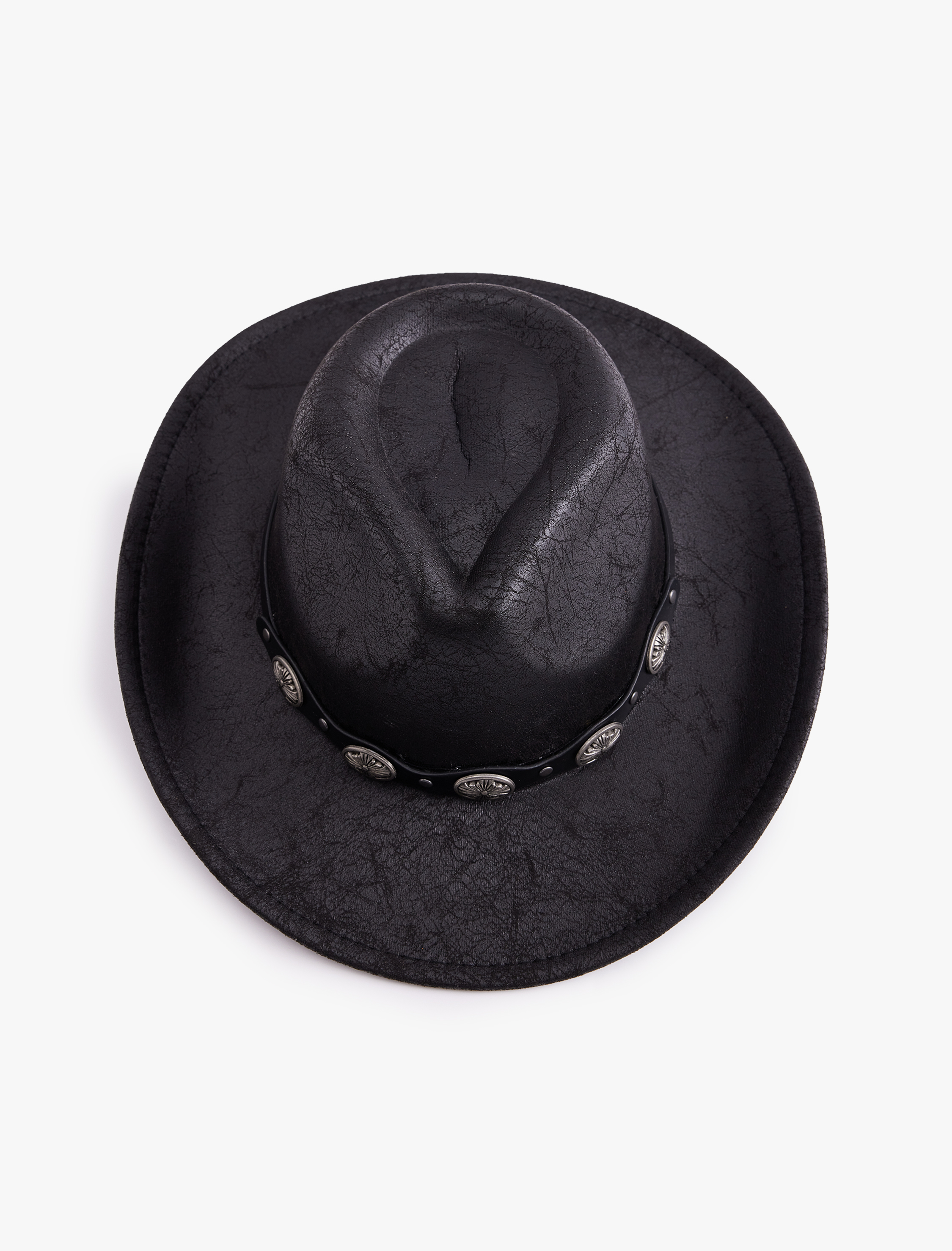  Kadın Kovboy Şapkası Suni Deri Eskitilmiş Metal Aksesuar Detaylı - Koton X Zeynep Bastık