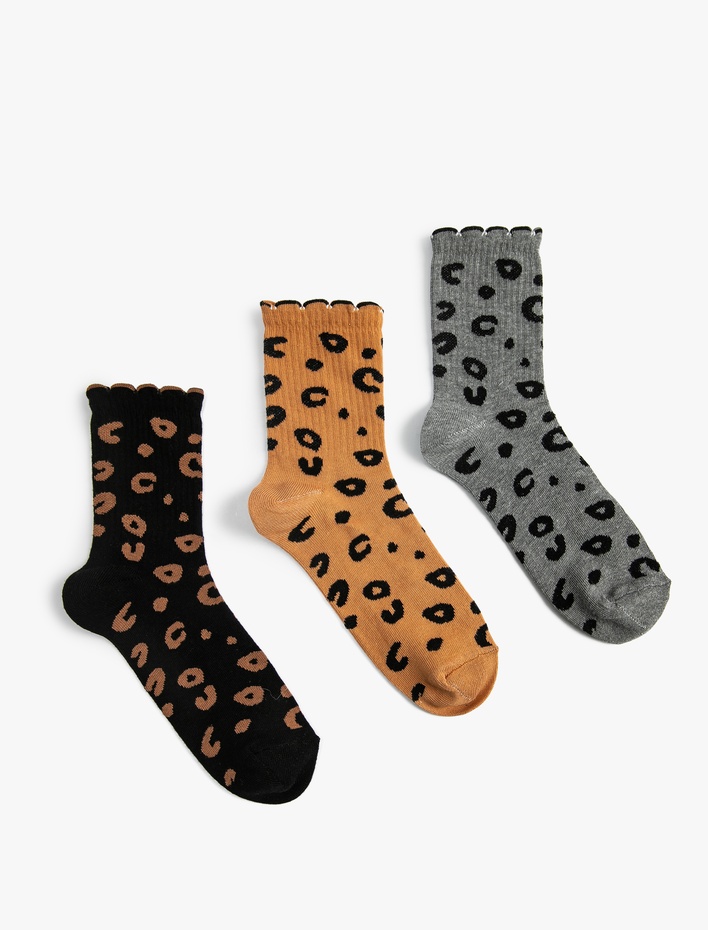 Kadın 3'lü Soket Çorap Seti Çok Renkli Leopar Desenli