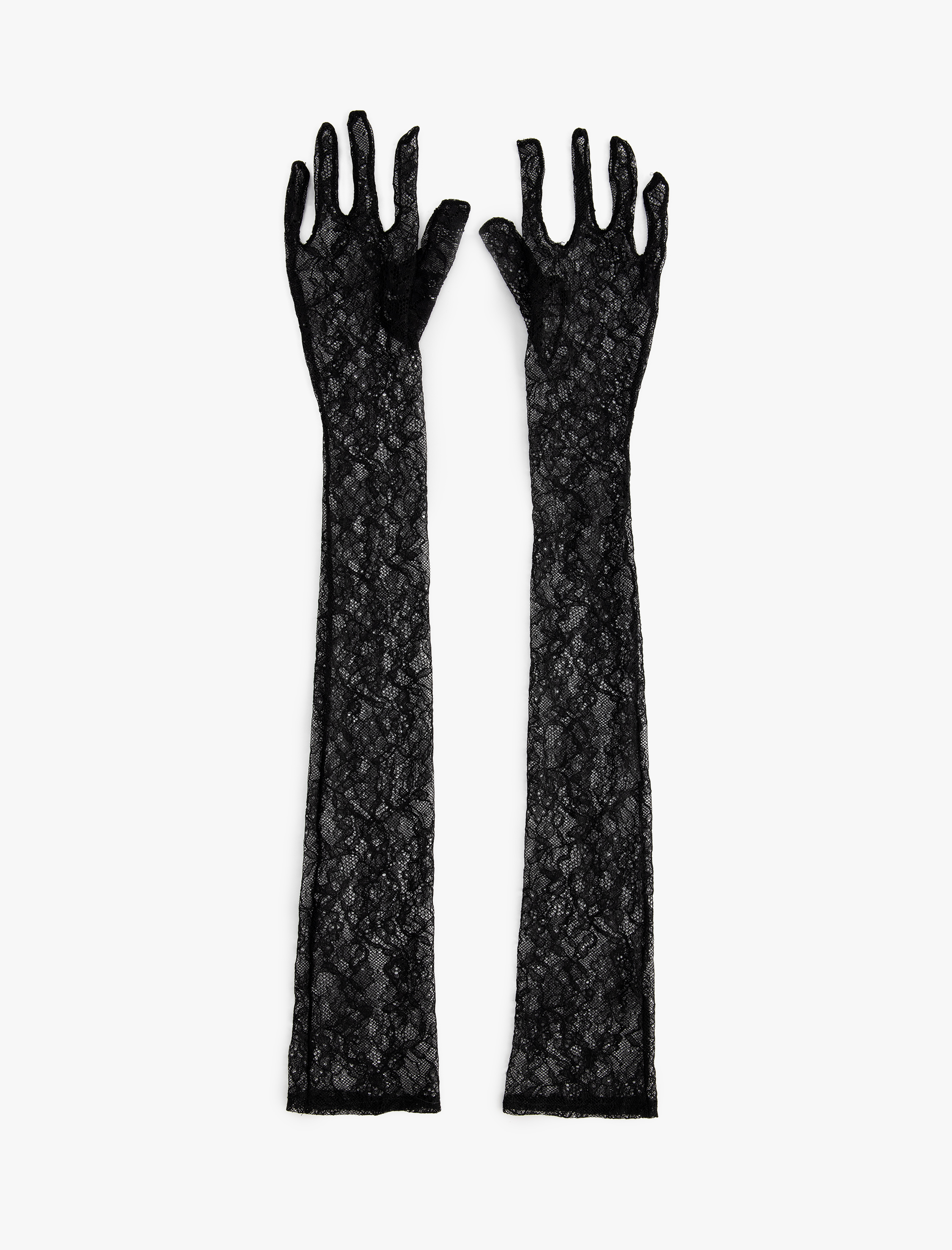  Kadın Uzun Tül Dantel Eldiven Transparan - Koton X Sibil Çetinkaya