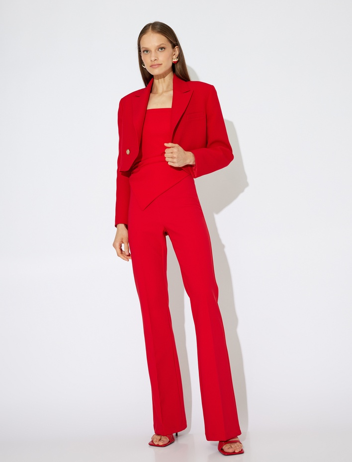  Yüksek Bel İspanyol Paça Kumaş Pantolon