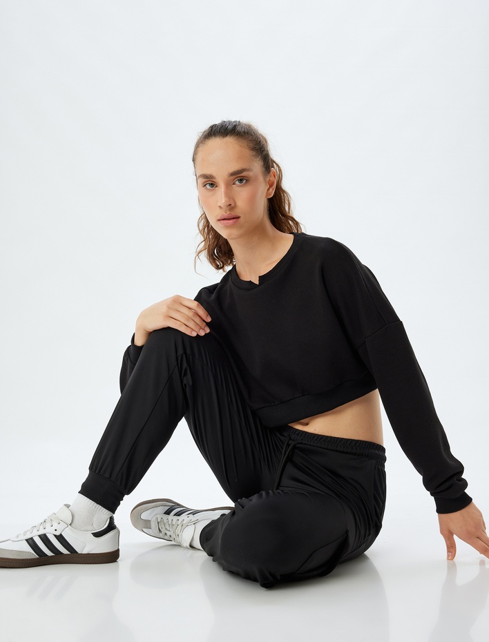  Jogger Eşofman Altı Yüksek Bel Bağcıklı Cep Detaylı Bol Kalıp İnterlok