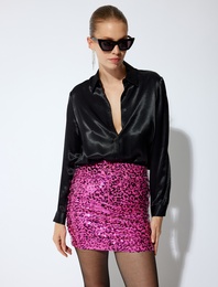 Pullu Payetli Beli Lastikli Mini Etek