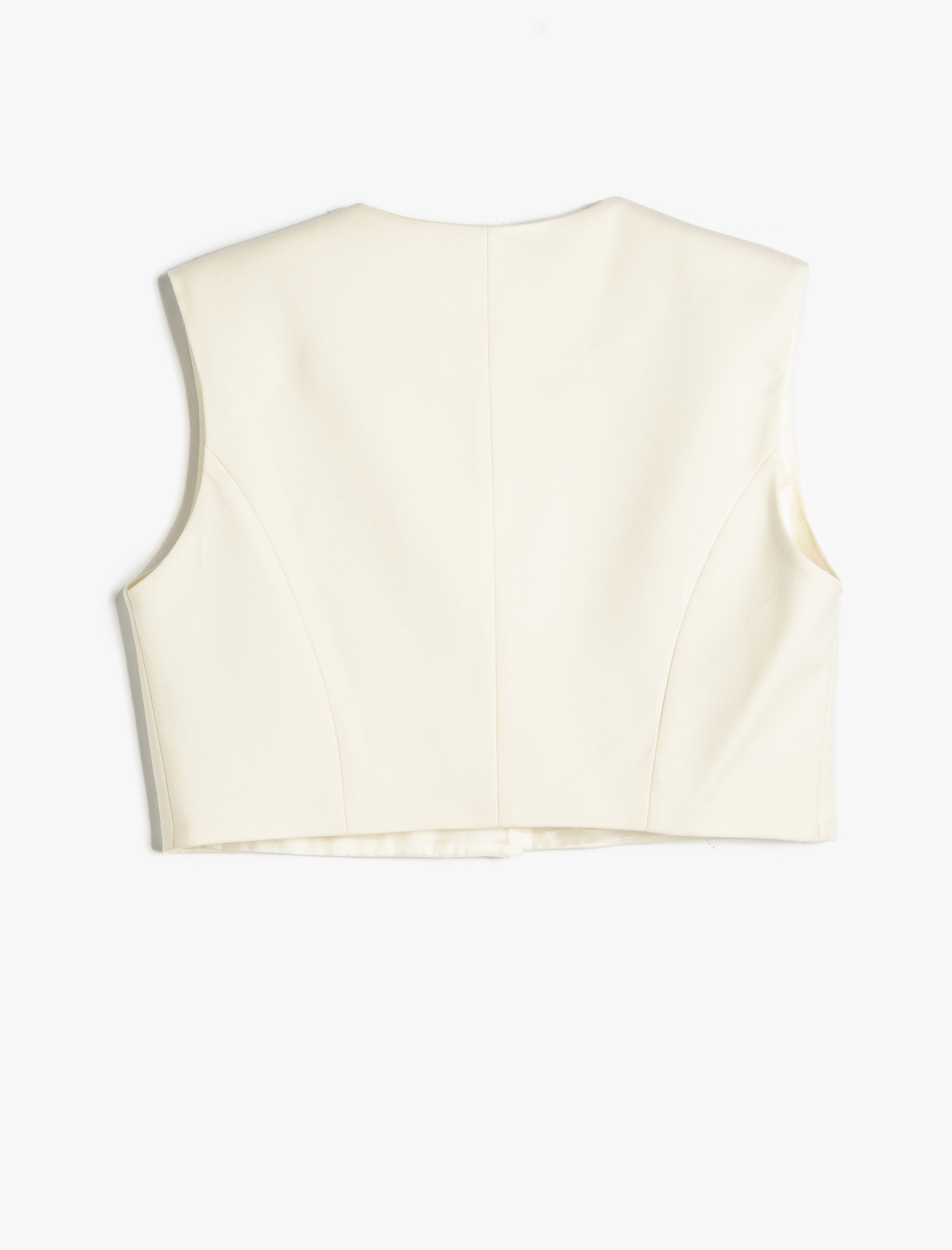   V Yaka Gold Düğmeli Crop Blazer Yelek