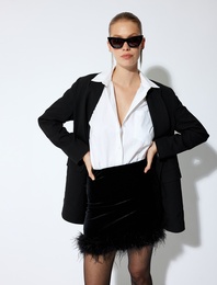 Mini Kadife Tüy Detaylı Slim Fit Etek