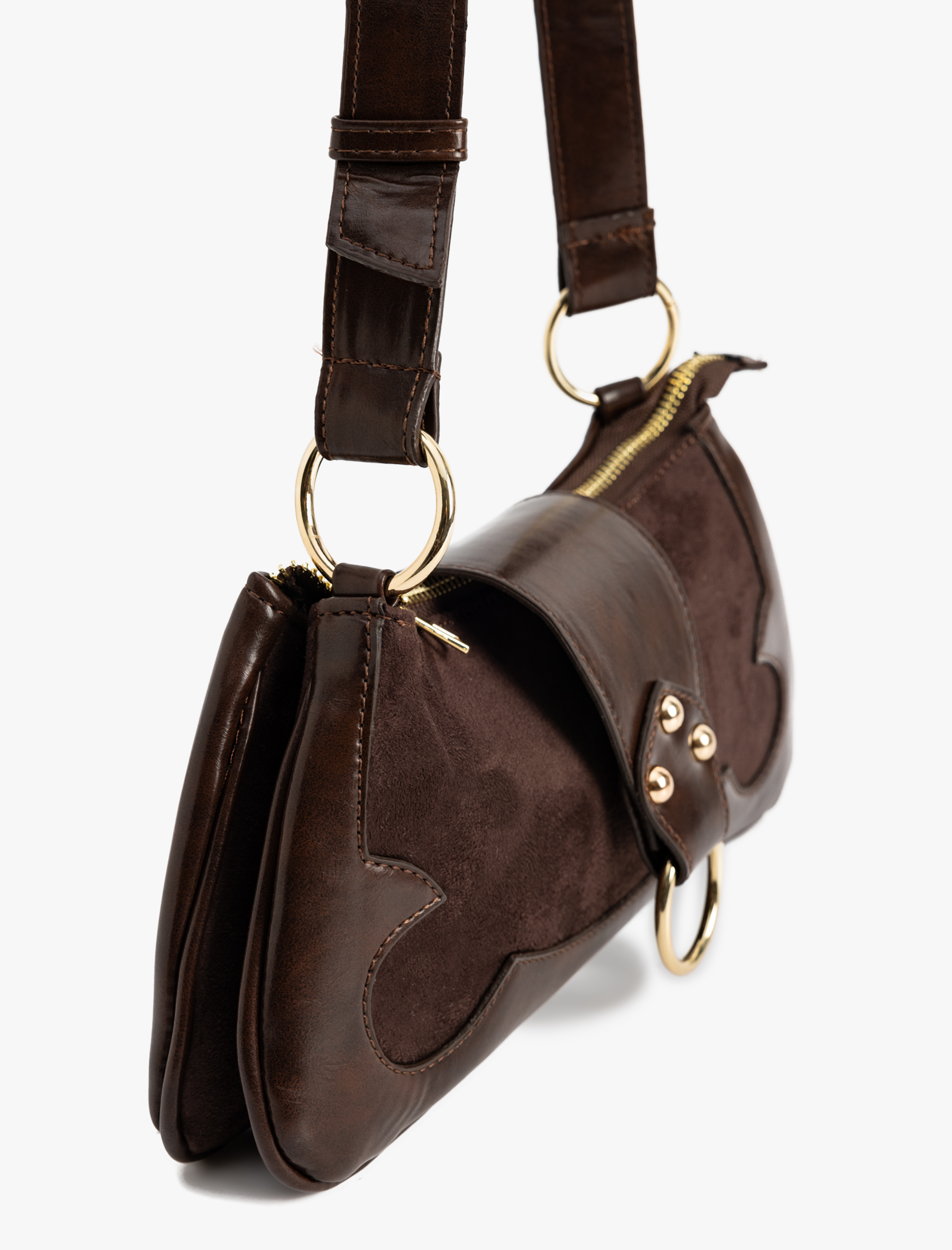  Kadın Baget Çanta Kemer Detaylı Askılı Suni Deri Fermuarlı