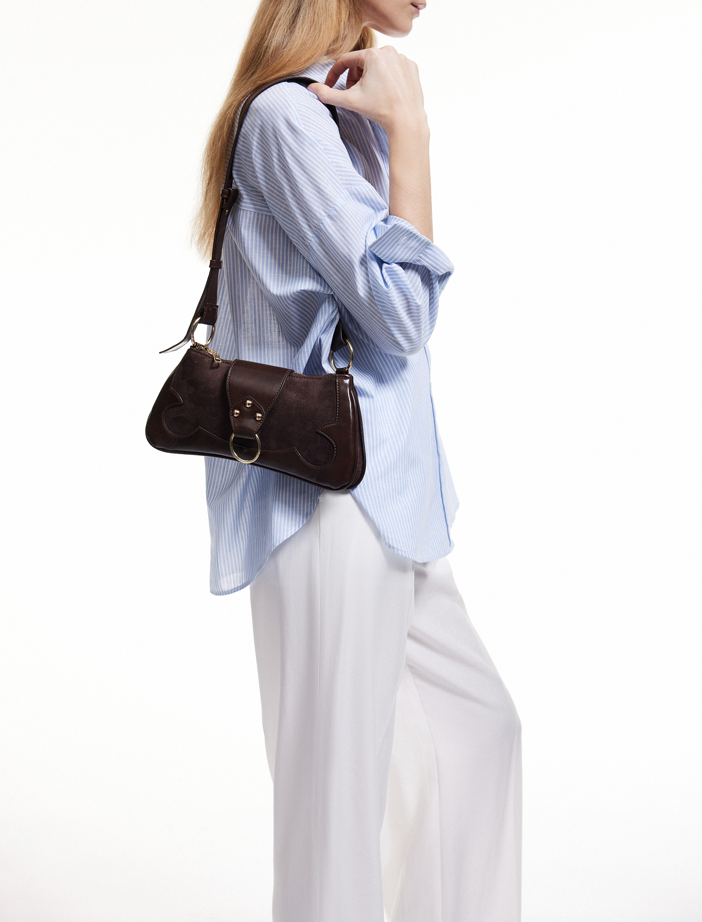  Kadın Baget Çanta Kemer Detaylı Askılı Suni Deri Fermuarlı