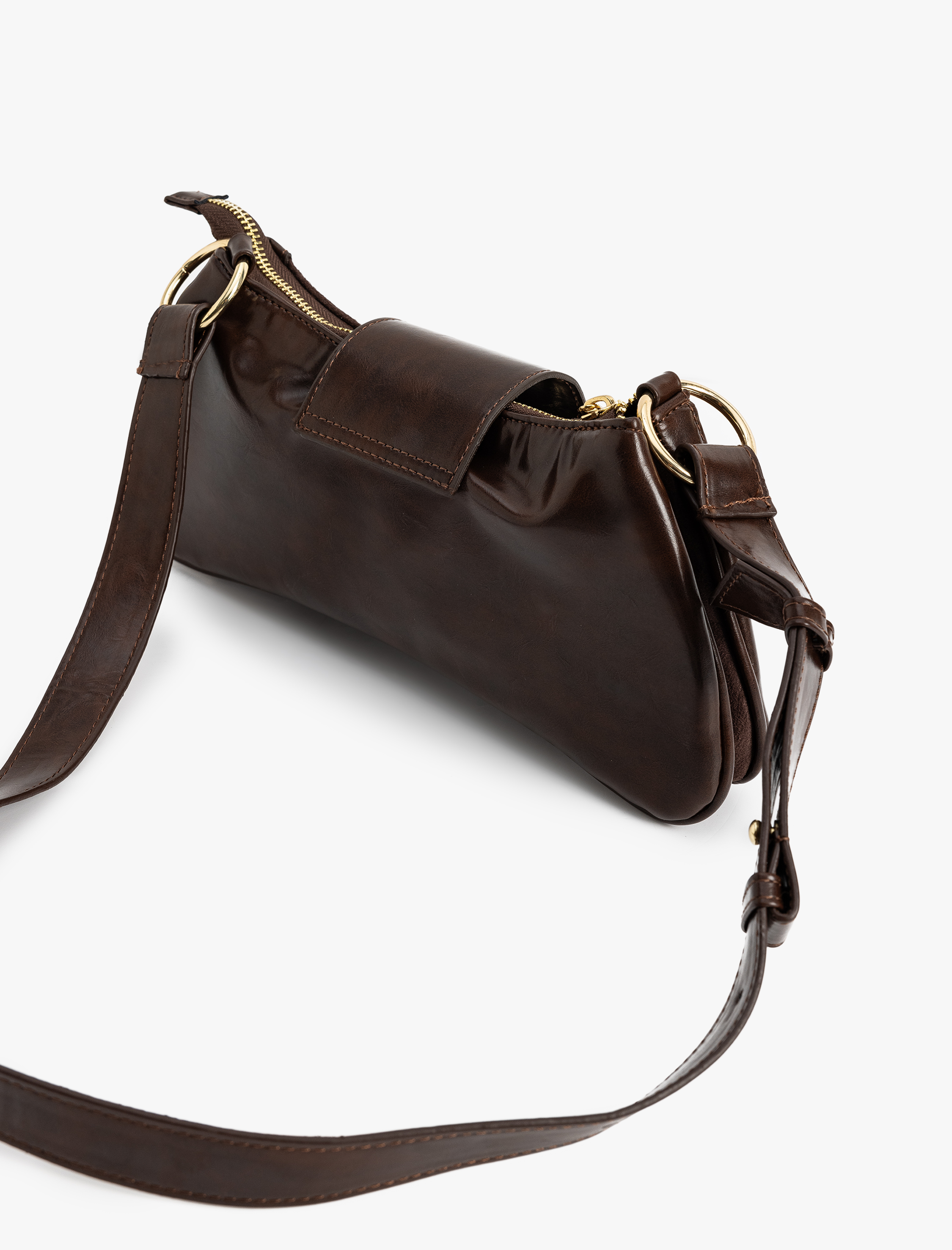  Kadın Baget Çanta Kemer Detaylı Askılı Suni Deri Fermuarlı