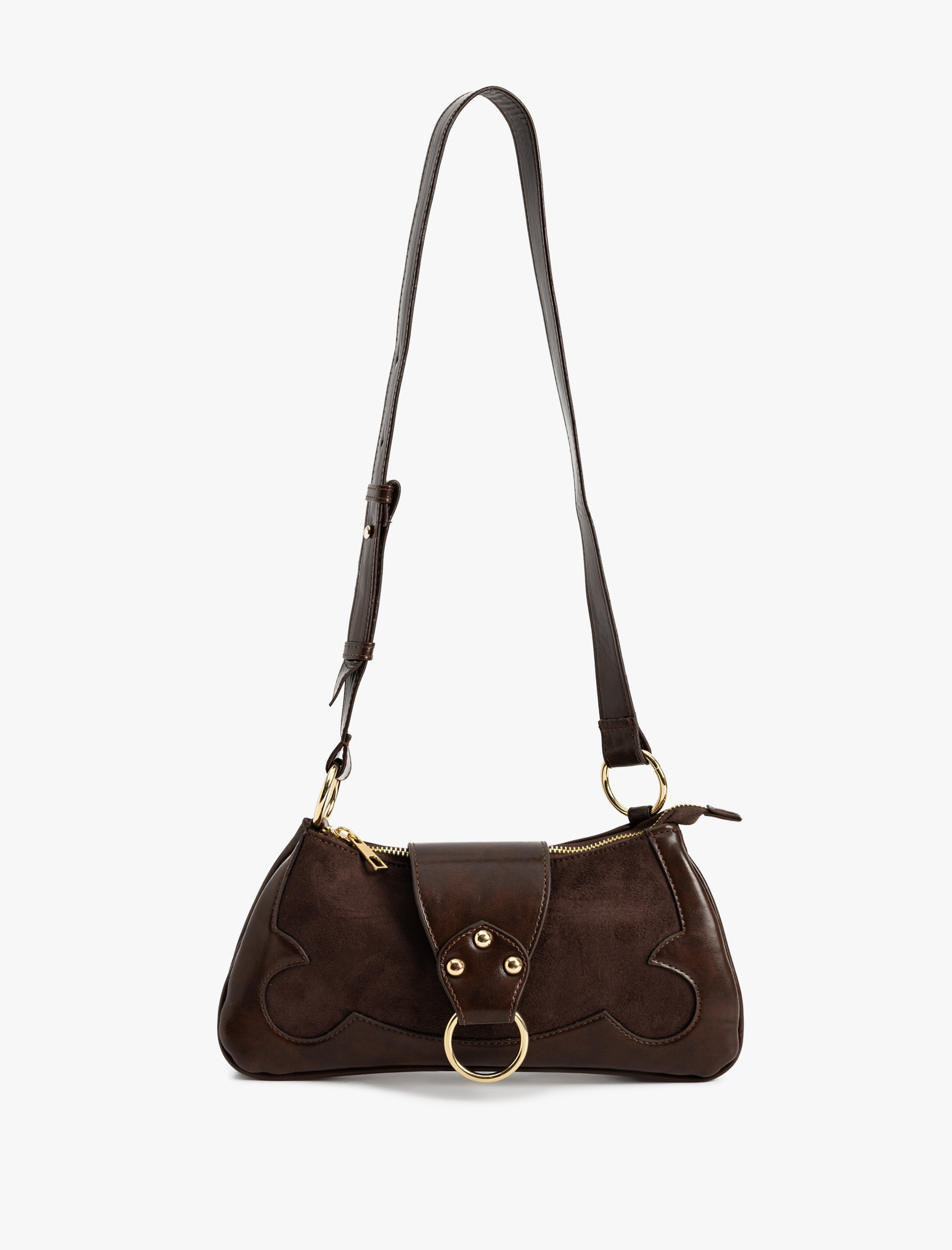  Kadın Baget Çanta Kemer Detaylı Askılı Suni Deri Fermuarlı