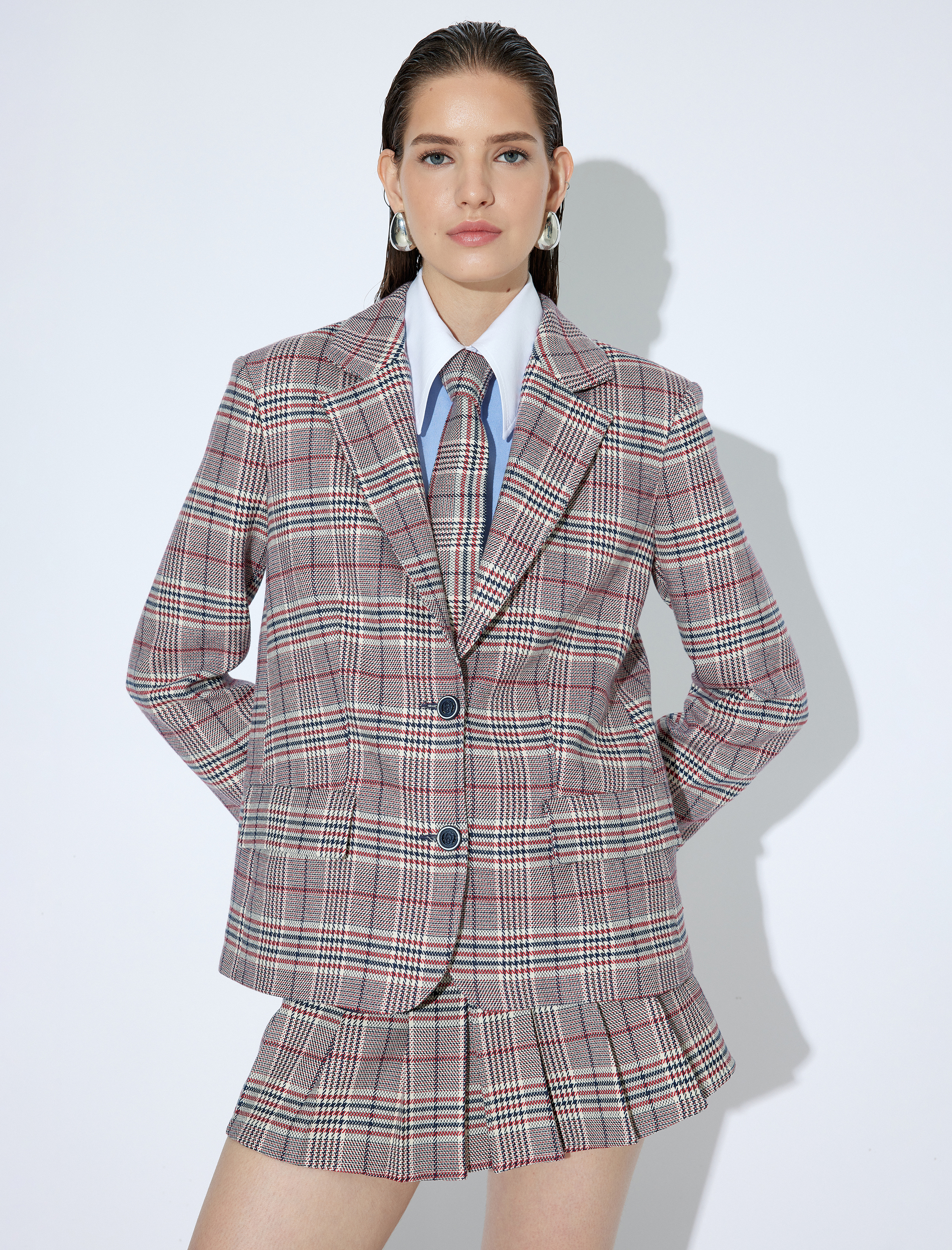   A Kesim Standart Bel Ekose Mini Pileli Etek