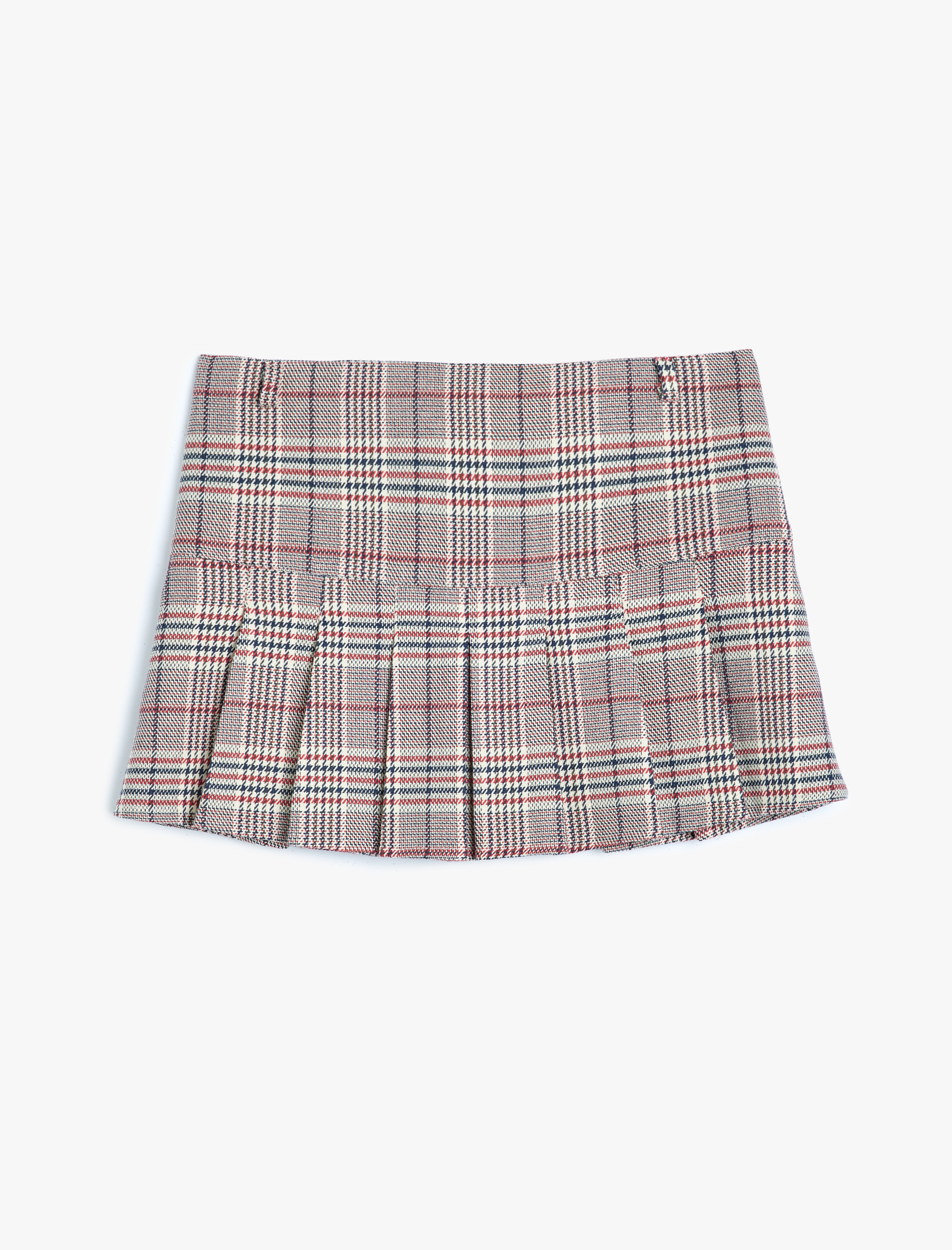   A Kesim Standart Bel Ekose Mini Pileli Etek