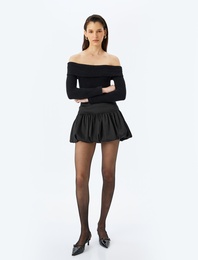 Slim Fit Uzun Kollu Omzu Açık Peluş Kazak