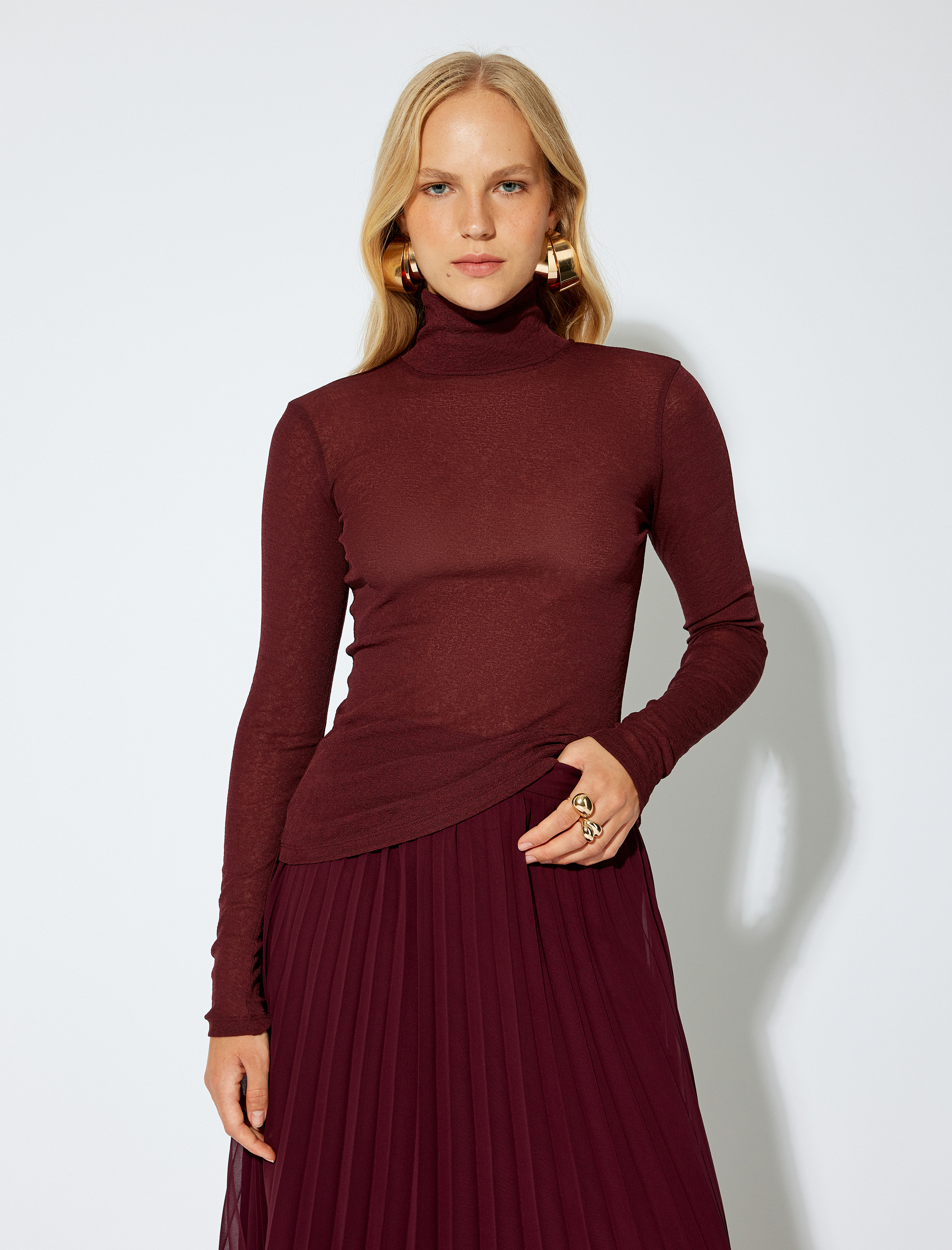   Balıkçı Yaka Yarı Transparan Uzun Kollu Body