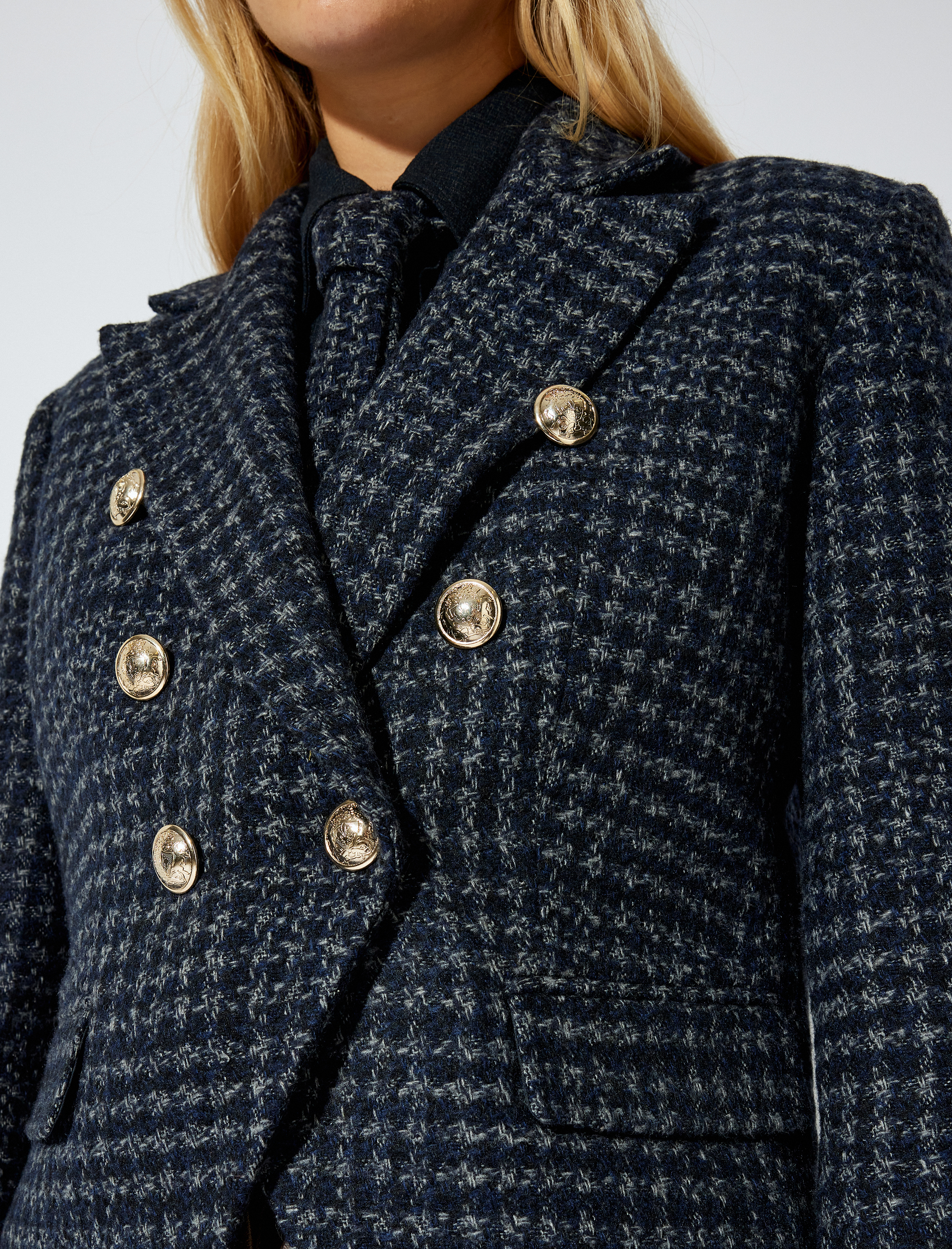   Kısa Kruvaze Tüvit Blazer Ceket Asimetrik Düğmeli Cepli