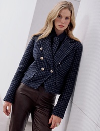 Kısa Kruvaze Tüvit Blazer Ceket Asimetrik Düğmeli Cepli