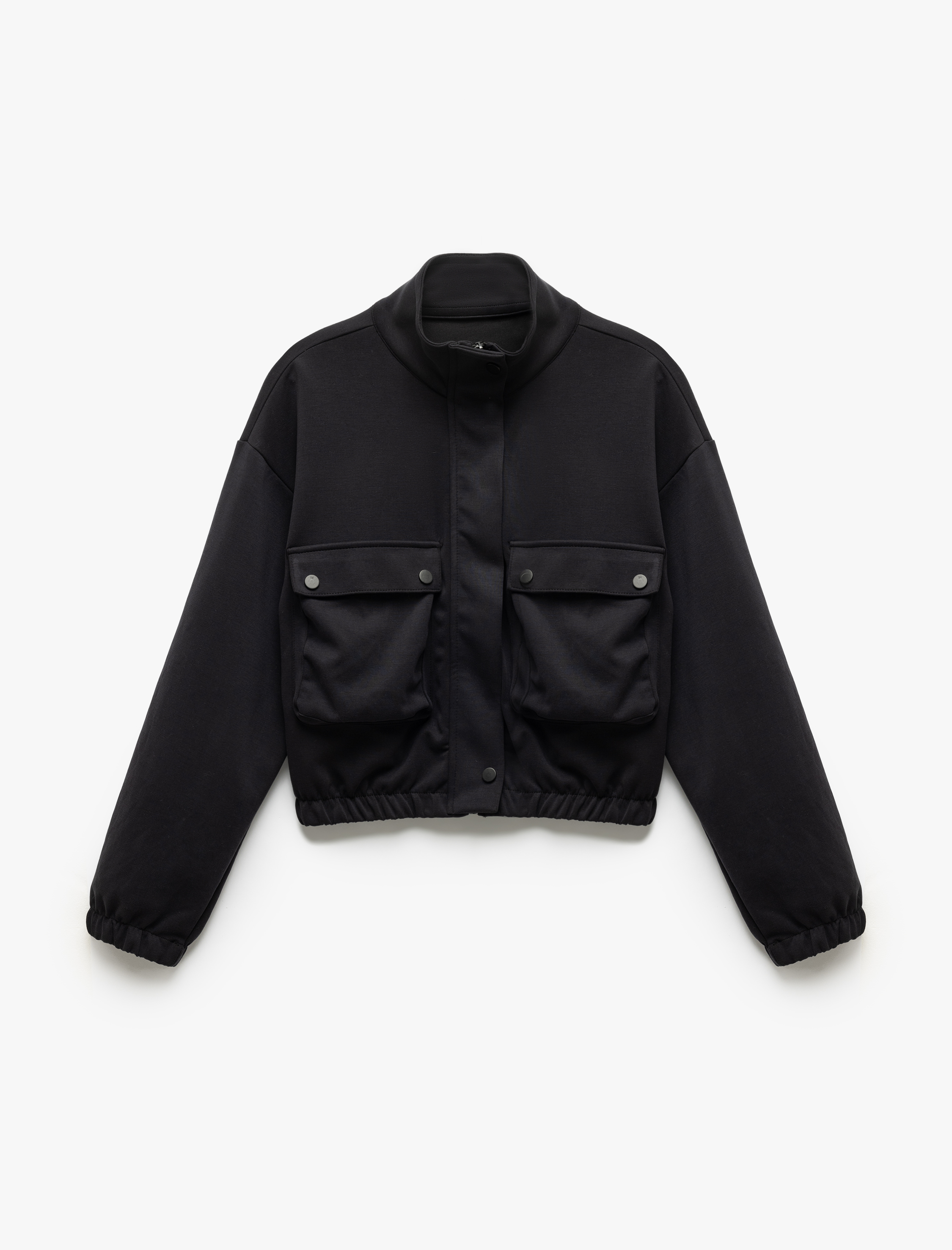   Kolej Bomber Ceket Crop Kalın Modal Kumaş Düğmeli Cep Detaylı